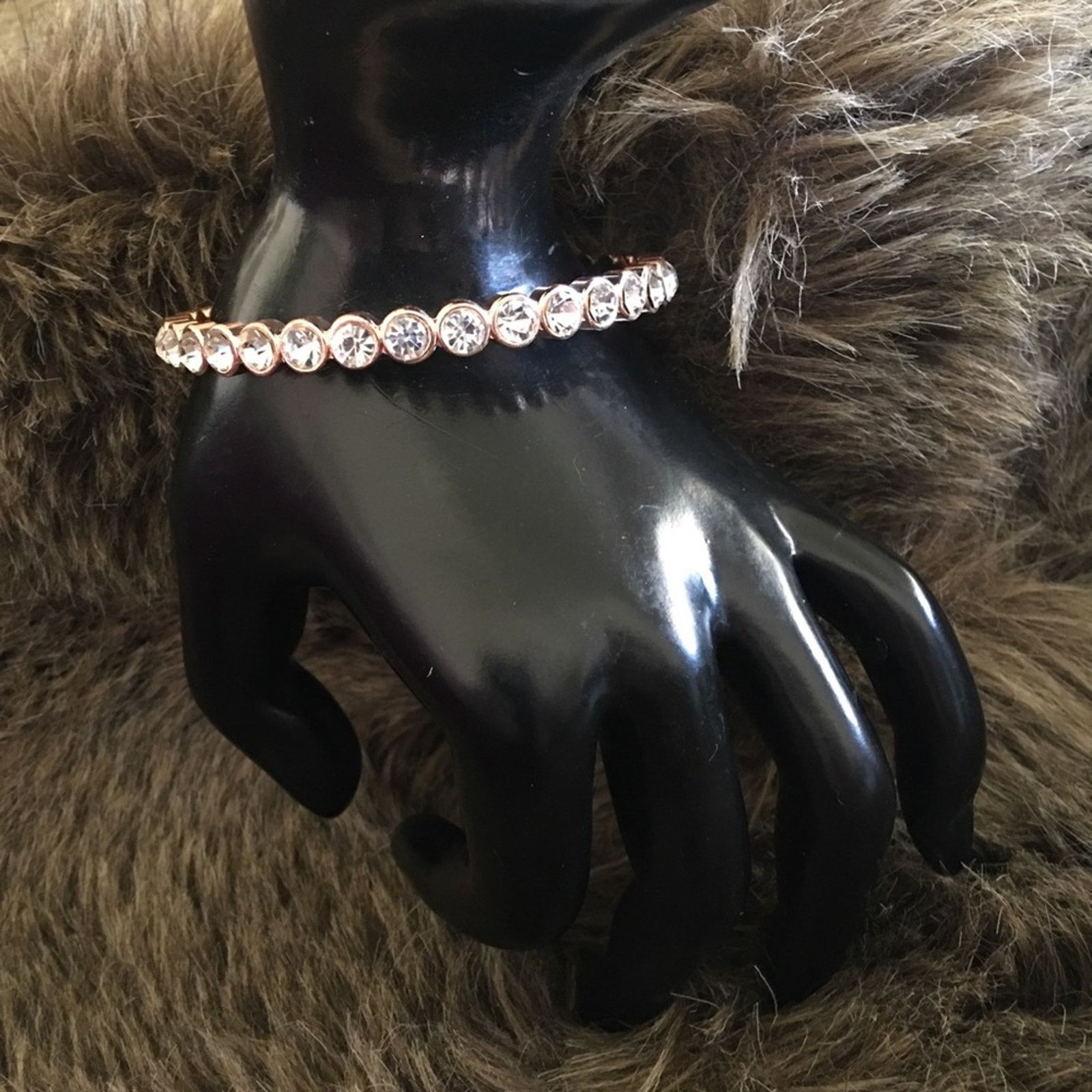 Jewelry Rose gold tone rhinestone crystal bangle bracelet Size ONE SIZE - 3 Thumbnail