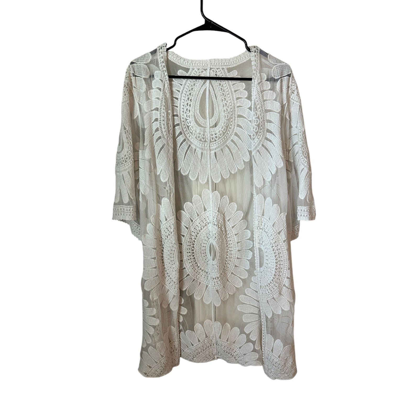 Other White Floral Long Sleeve Swimsuit Cover Up Long Kimono Size ONE SIZE - 11 Thumbnail