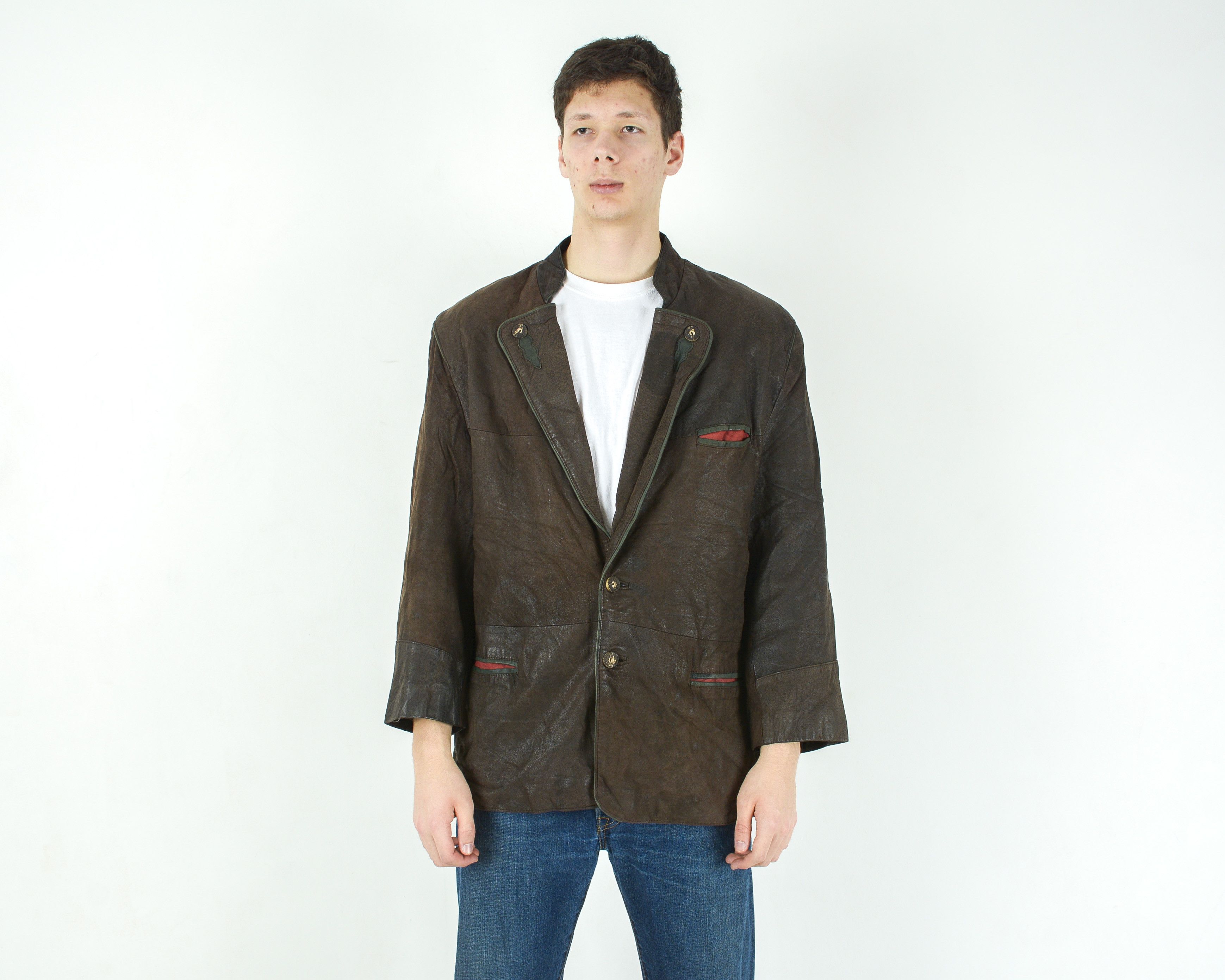Leather W18 Leather L Trachten Jacket Coat Blazer Oktoberfest Size 44S - 1 Thumbnail