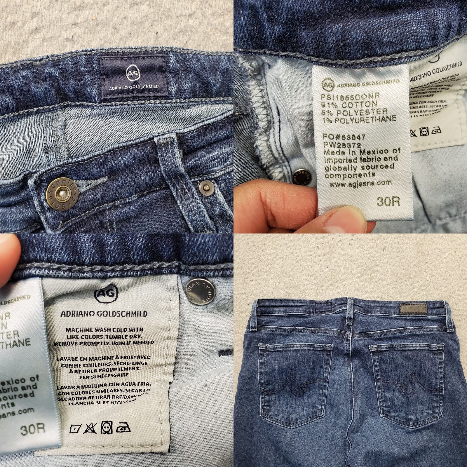 Denime AG Adriano Goldschmied Prima Cigarette Ankle Jeans Womens 30R Blue Denim Stretch Denim Jeans Women 30 Size 30" / US 8 / IT 44 - 8 Thumbnail