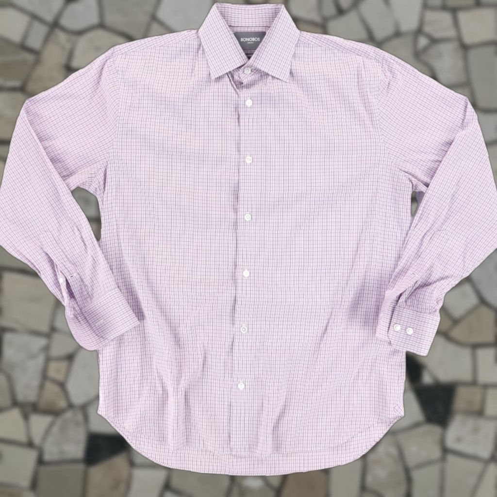 Bonobos Bonobos 16/35 Standard Fit Nylon Stretch Cotton Blend Gingham Long Sleeve Button Up Shirt Purple Men's L Size US L / EU 52-54 / 3 - 1 Thumbnail