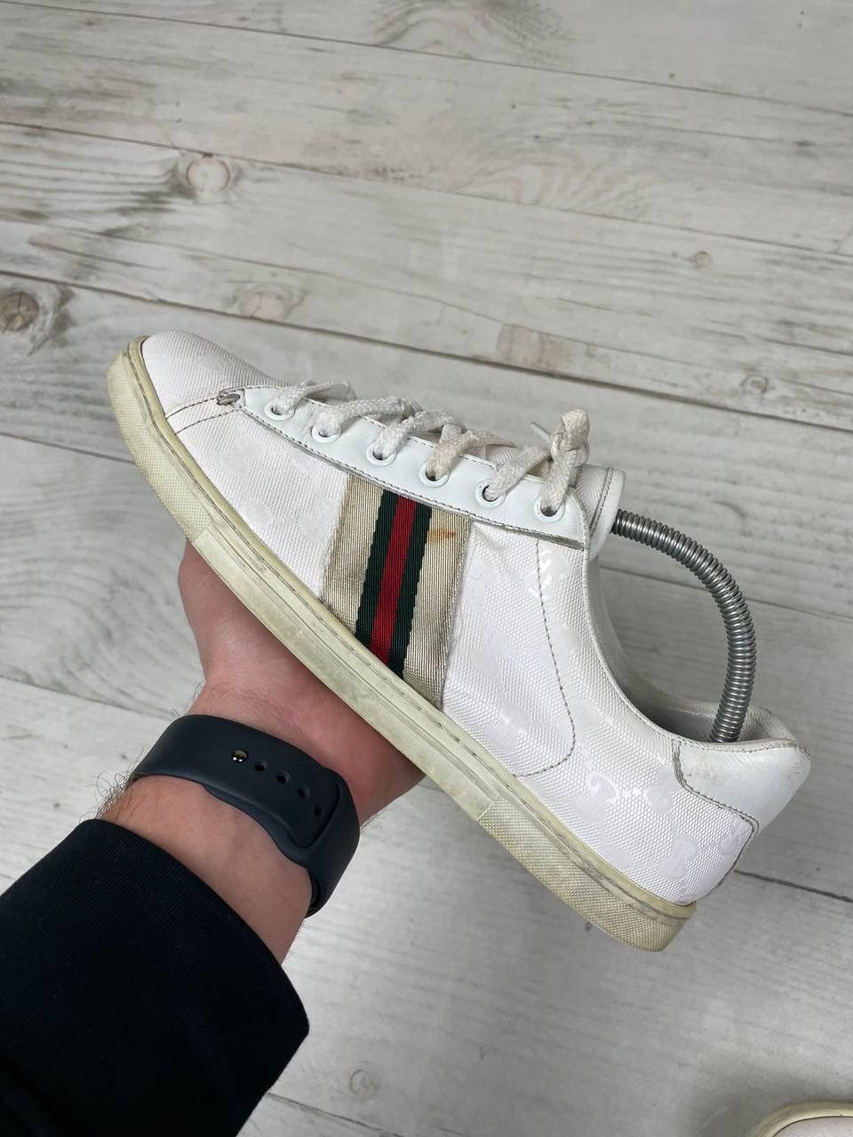 Gucci Gucci Guccissima Leather and Canvas Web Detail Sneakers Size US 8 / IT 38 - 14 Thumbnail