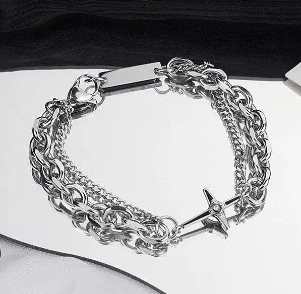 Japanese Brand Fashion punk titanium steel cross layered bracelet chain Size ONE SIZE - 5 Thumbnail