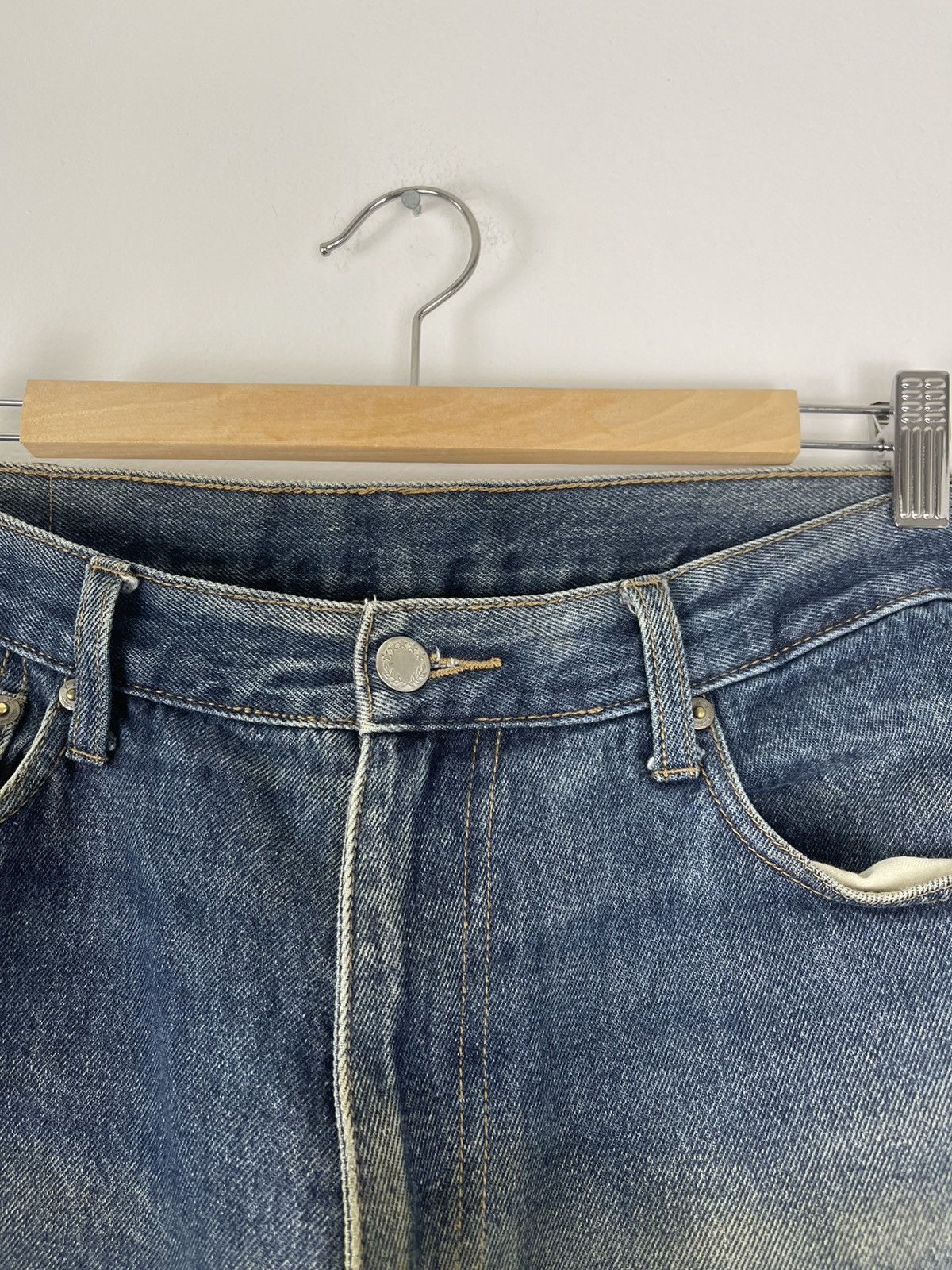 Vintage Wide Japanese clawmark dirty wash faded denim released hem Size US 34 / EU 50 - 4 Thumbnail