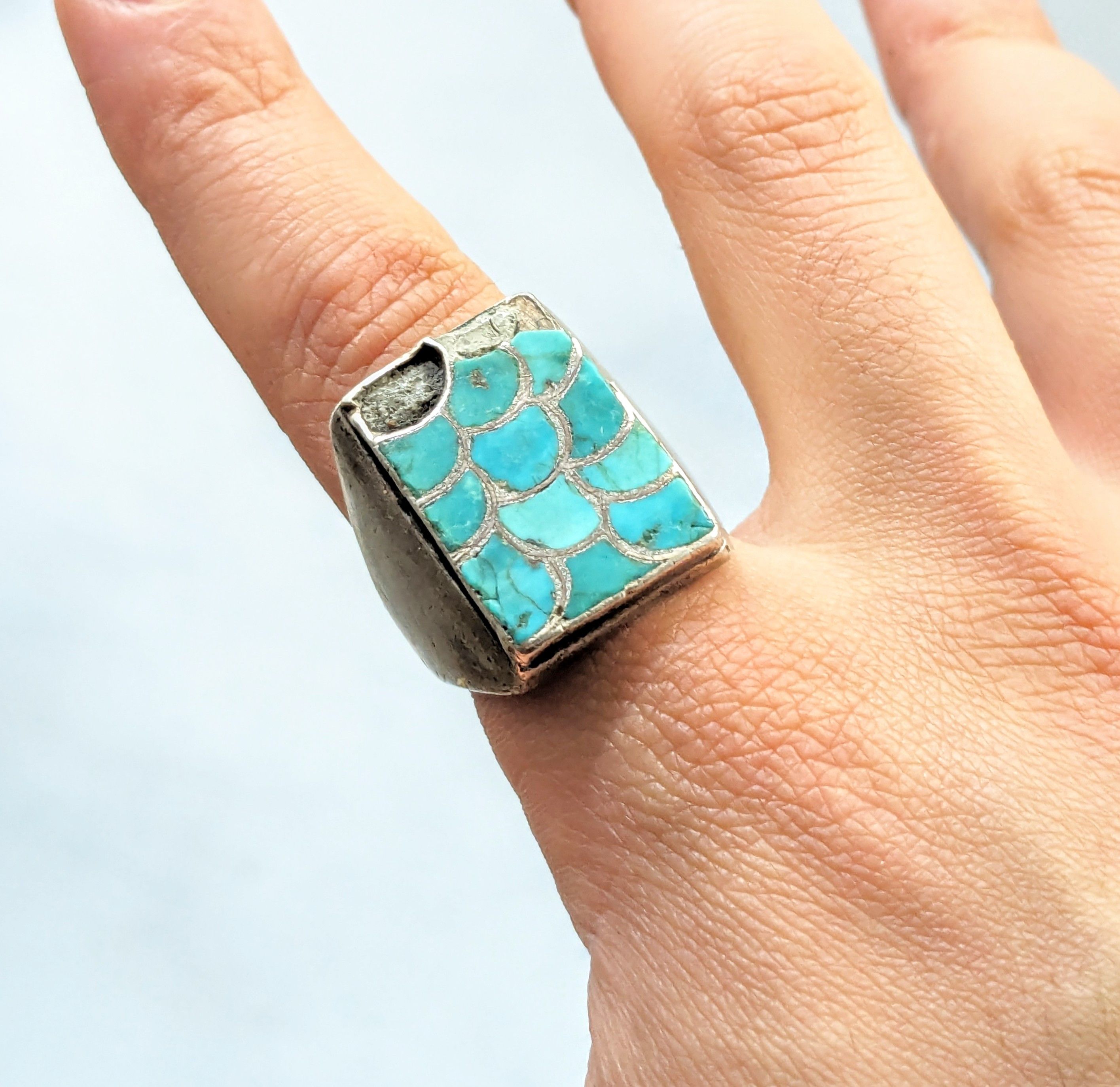 Other Vintage Sterling Silver Ring 11.5 Turquoise Rectangle Modern Size ONE SIZE - 13 Thumbnail