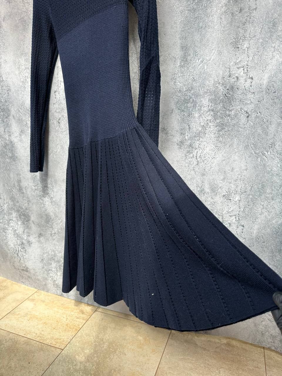 Alaia Midi Fit Flare Dress Blue Viscose/Silk Long SLeeve