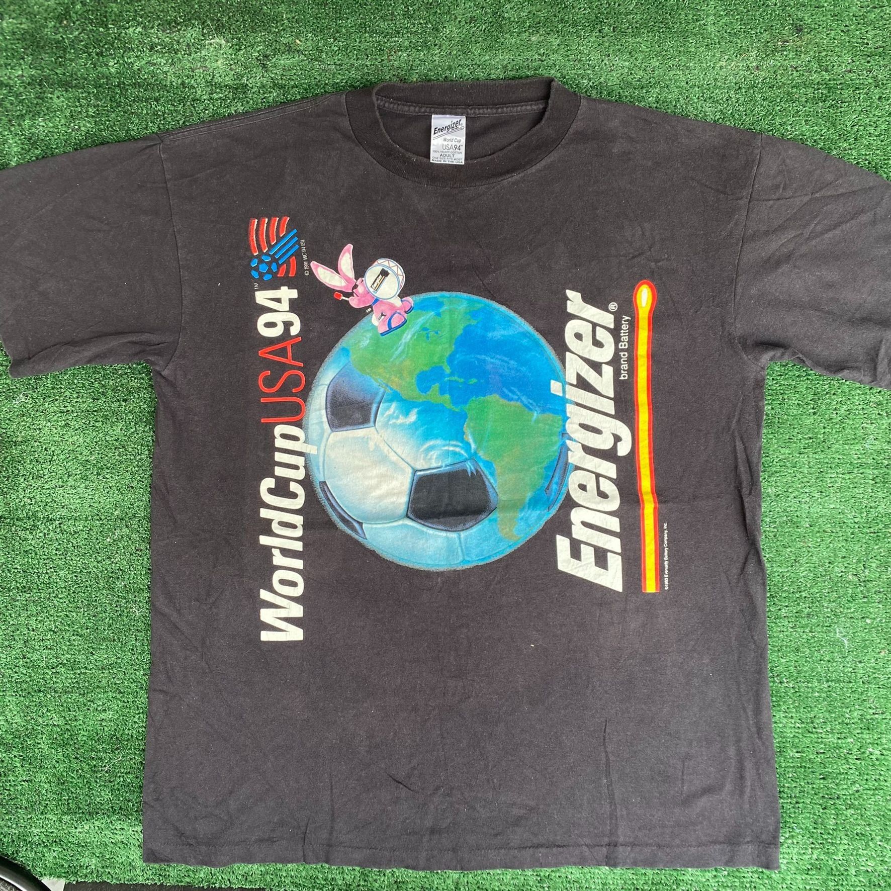 image of Fifa World Cup x Made In USA Vintage 90's Energizer Bunny Shirt Black World Cup Soccer Tee (Size XL