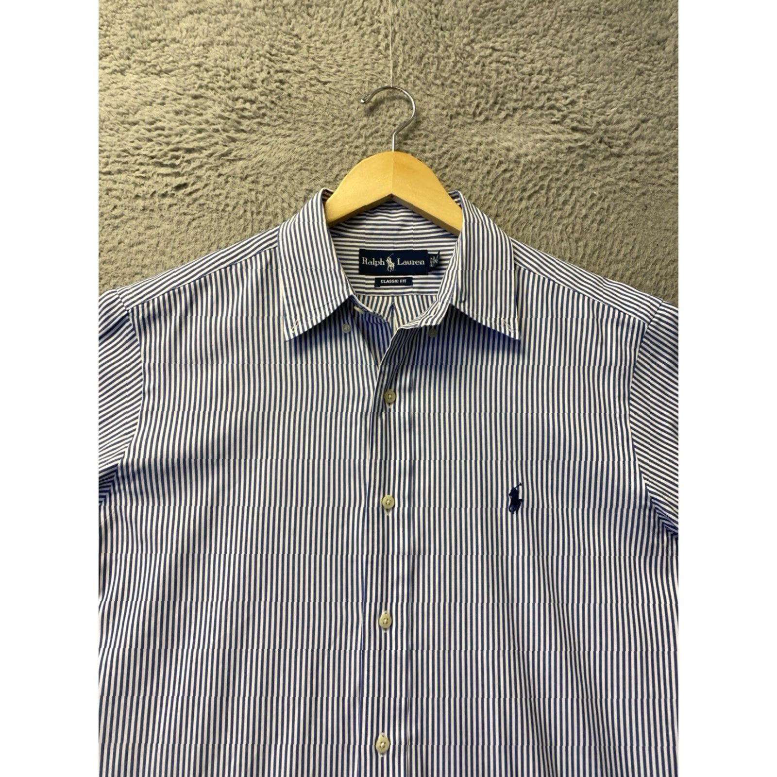 Ralph Lauren Ralph Lauren Button-Down Shirt Mens 16 32/33 Striped Classic Long Sleeve Blue Cotton Polo Pony Logo Casual Shirt Size US L / EU 52-54 / 3 - 3 Thumbnail