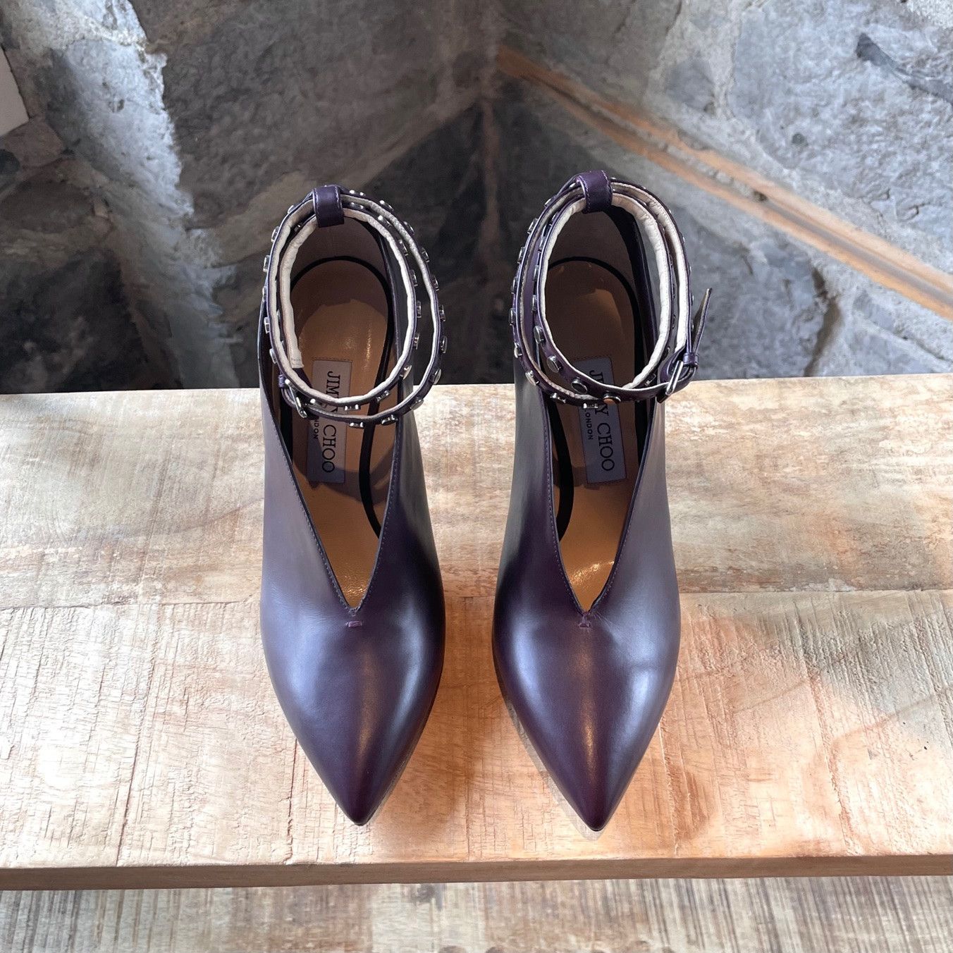 Jimmy Choo Jimmy Choo Purple Eggplant Lark Ankle Strap V Booties Size US 7.5 / IT 37.5 - 2 Thumbnail