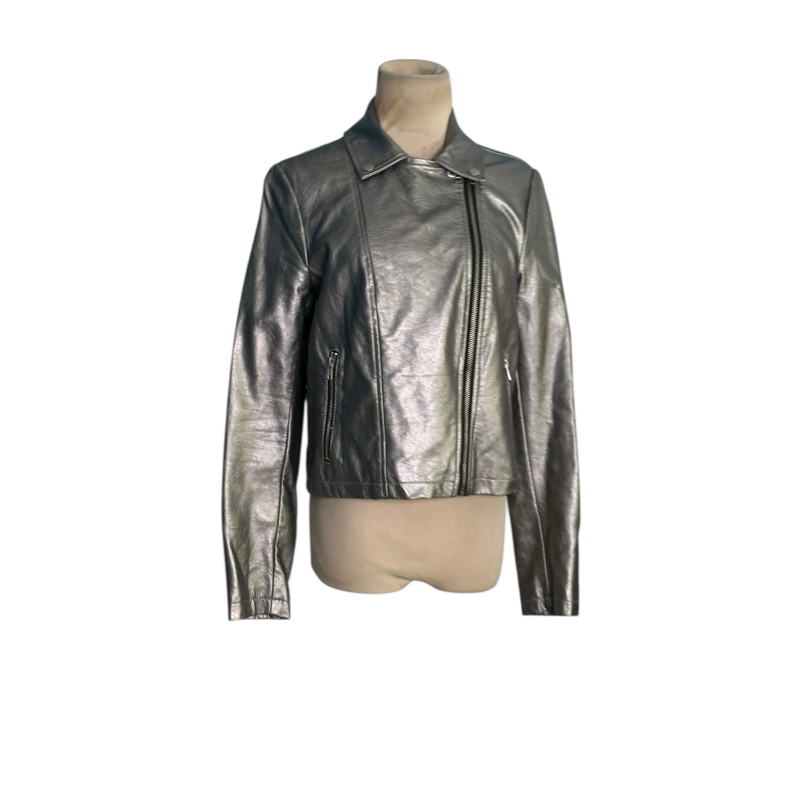 Forever 21 Forever 21 silver vegan leather moto jacket size Medium Size M / US 6-8 / IT 42-44 - 15 Thumbnail