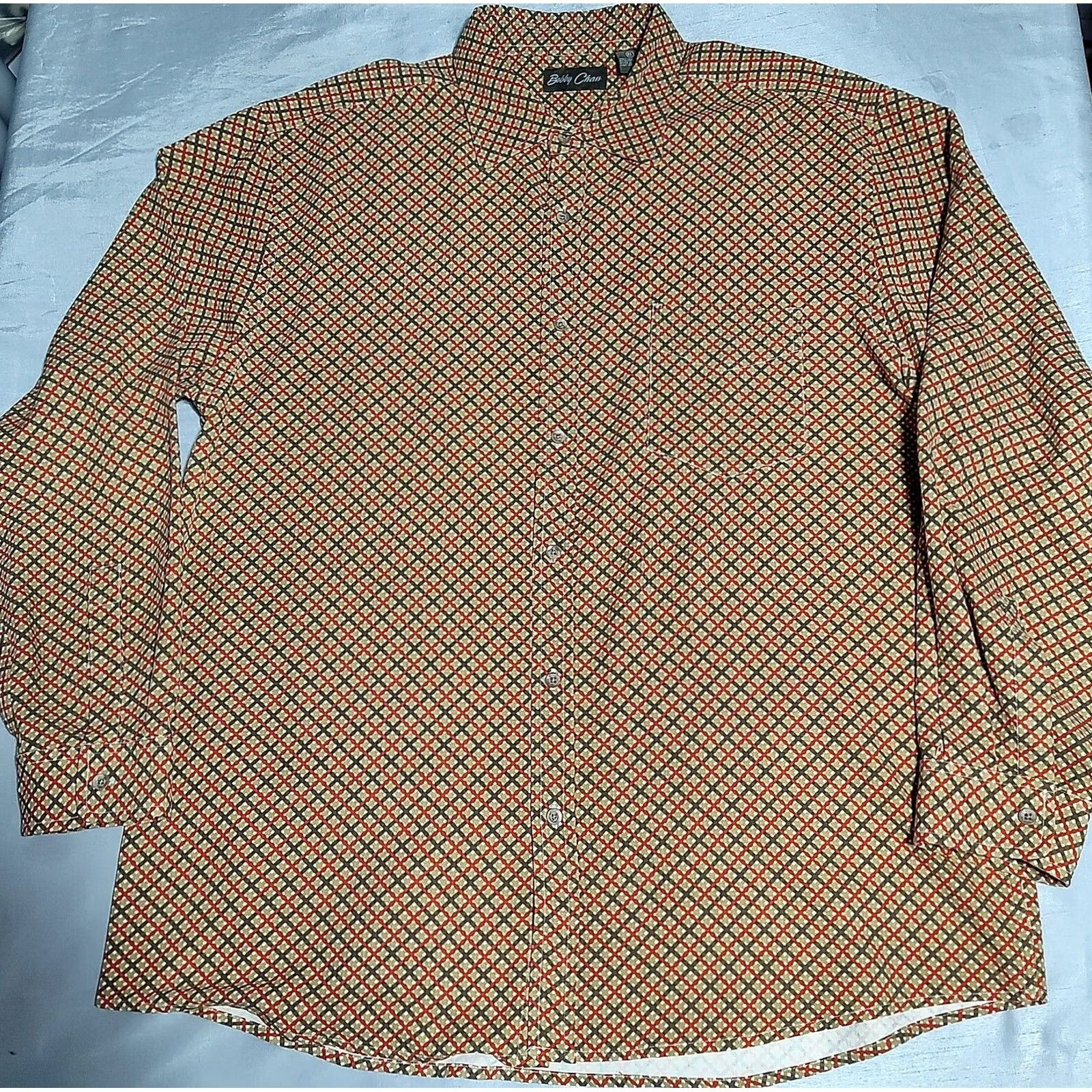 Vintage Bobby Chan Silk Button-Up Shirt XL Orange Brown Diagonal Check Men EUC Size US XL / EU 56 / 4 - 3 Thumbnail