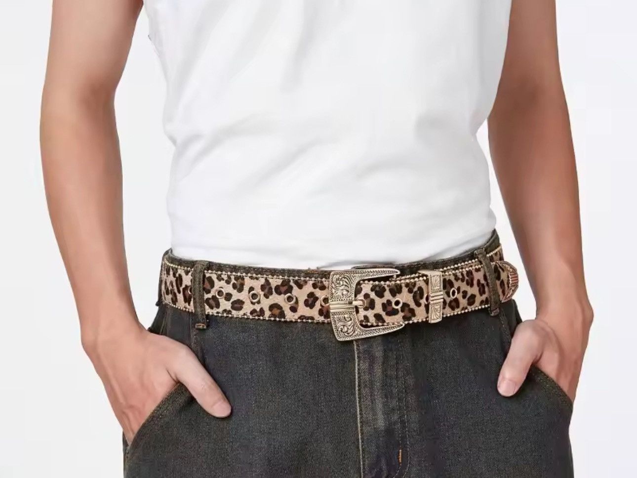 Other Punk Designer Streetwear Leopard Print PU Leather Belt Size ONE SIZE - 2 Thumbnail