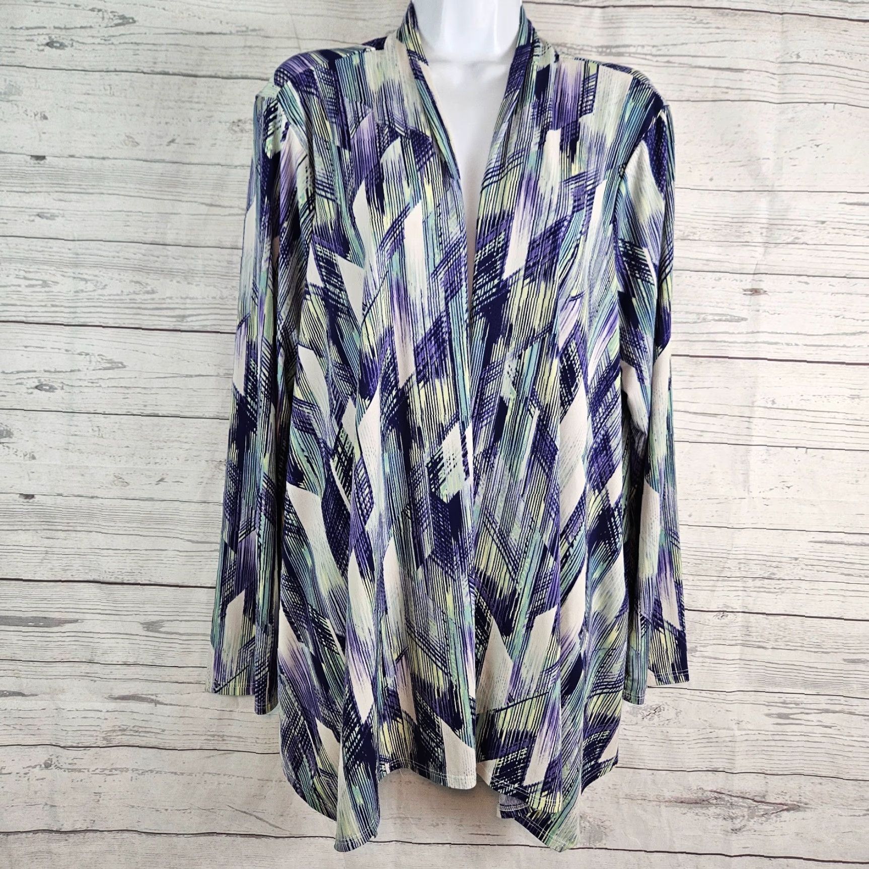 Vintage Chico's EasyWear Womens Cardigan XL Blue Green Long Sleeve Open Front Sweater, Casual Knits Womens XL Cardigan Size XL / US 12-14 / IT 48-50 - 2 Thumbnail