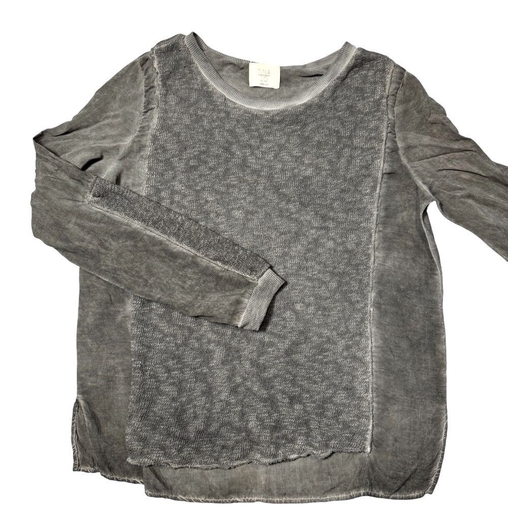 Other Tina + Jo MIxed Media Long Sleeve Grey Cotton Rayon Sweater Size M / US 6-8 / IT 42-44 - 5 Thumbnail