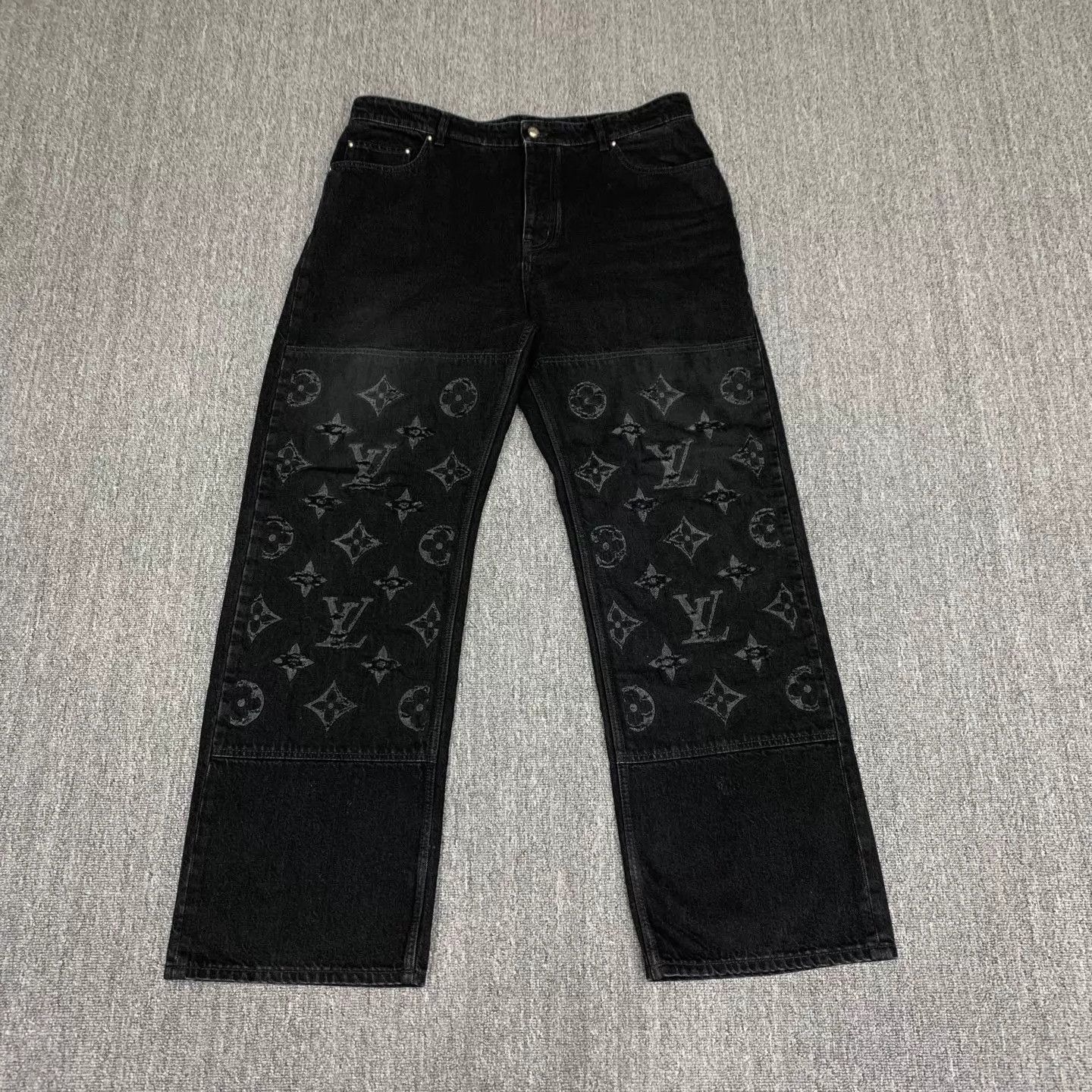 Louis Vuitton LV Black Monogram Distressed Jeans 36 95N 26N Rare Size US 36 / EU 52 - 1 Thumbnail