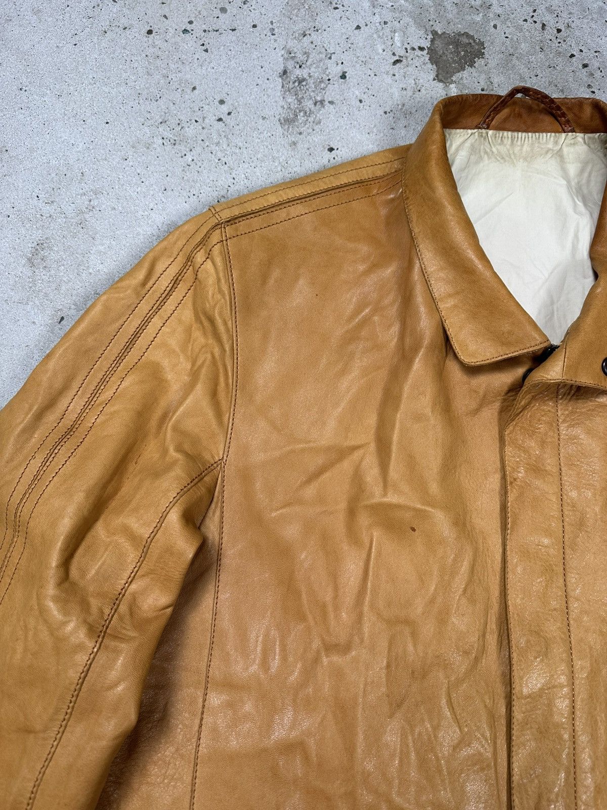 Genuine Leather × Vintage Vintage 90s Distressed Orange Brown Leather Utility Jacket Size US L / EU 52-54 / 3 - 6 Thumbnail