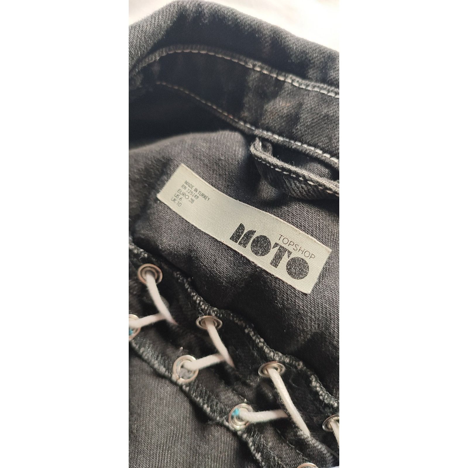 Topshop TOPSHOP MOTO women's Black Denim Jacket with Laces Size M / US 6-8 / IT 42-44 - 2 Thumbnail