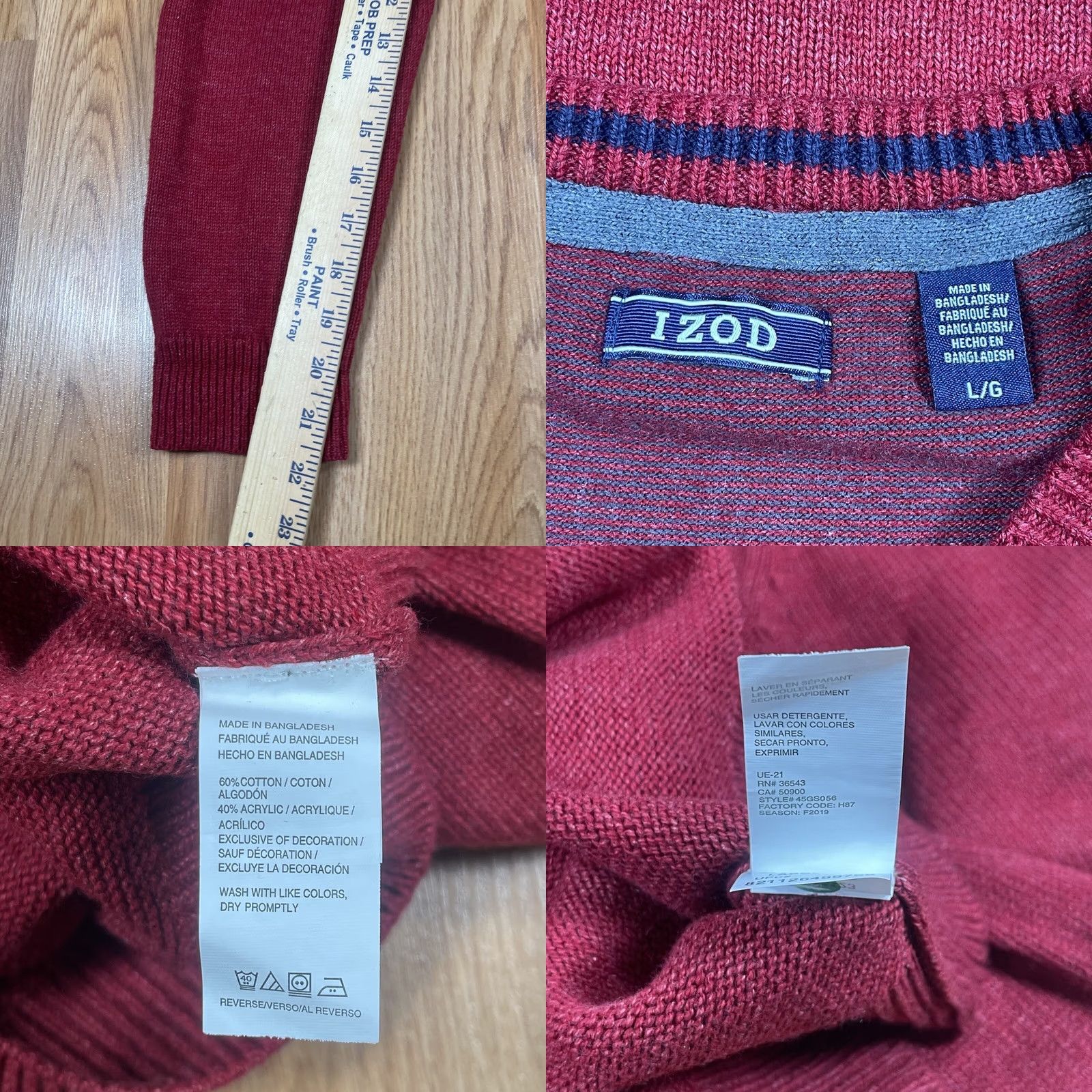 Izod Izod Sweater Mens Large Red Long Sleeve V-Neck Knit Pullover Cotton Blend - Vintage Size US L / EU 52-54 / 3 - 8 Thumbnail