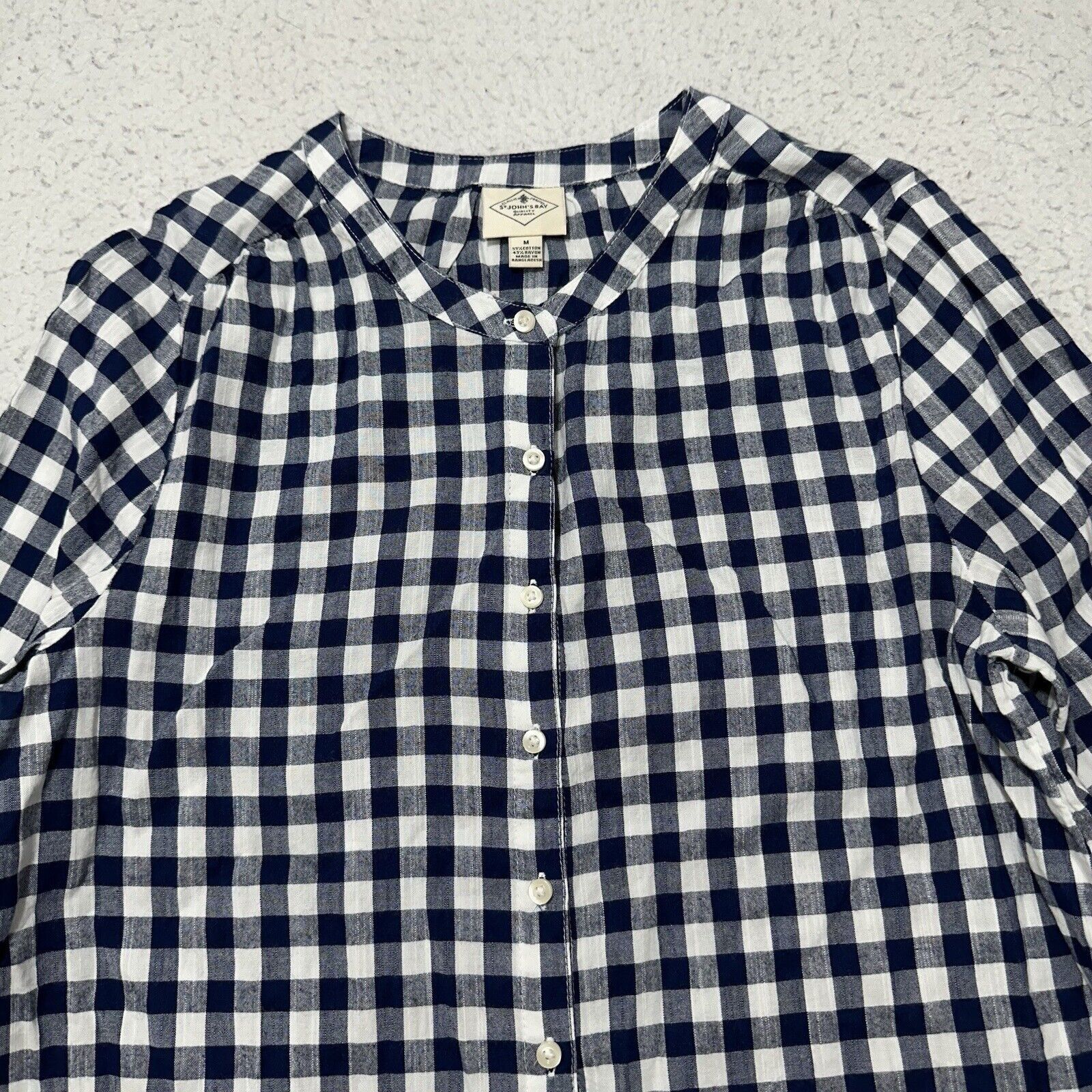 St. Johns Bay St. John's Bay Medium Navy Blue White Gingham Shirt Blouse Size M / US 6-8 / IT 42-44 - 2 Thumbnail