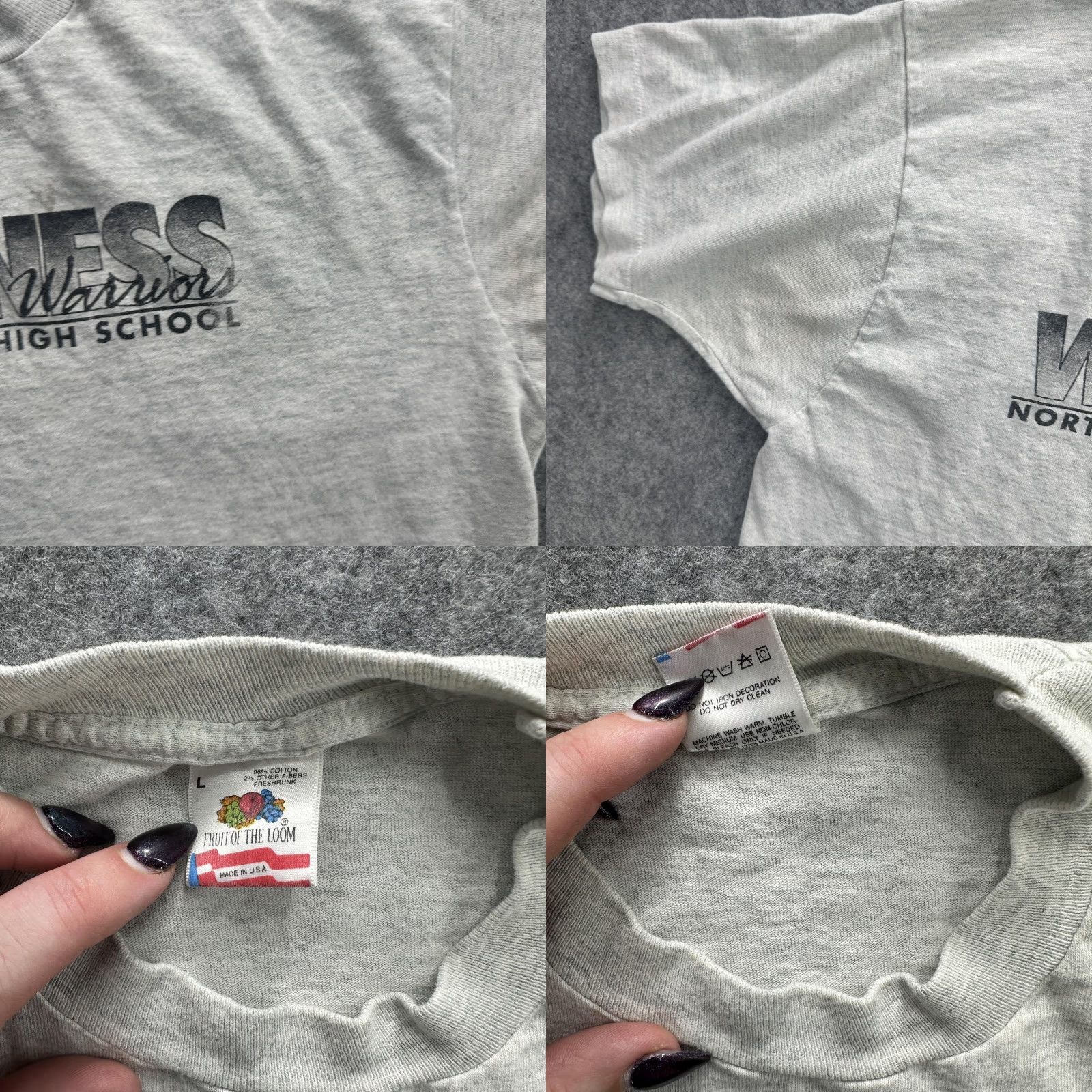 Fruit Of The Loom VINTAGE Fruit of the Loom T-Shirt Mens Large Gray 90s School Athletic Graphic Tee Size US L / EU 52-54 / 3 - 8 Thumbnail
