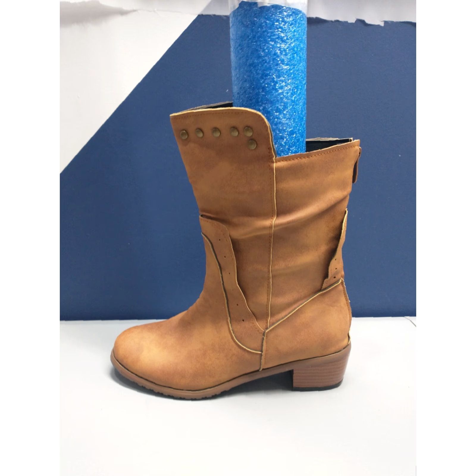 Vintage Womens Size 9 Tan Studded Block Heel Round Toe Back Zip Pull On Boots Size US 9 / IT 39 - 5 Thumbnail