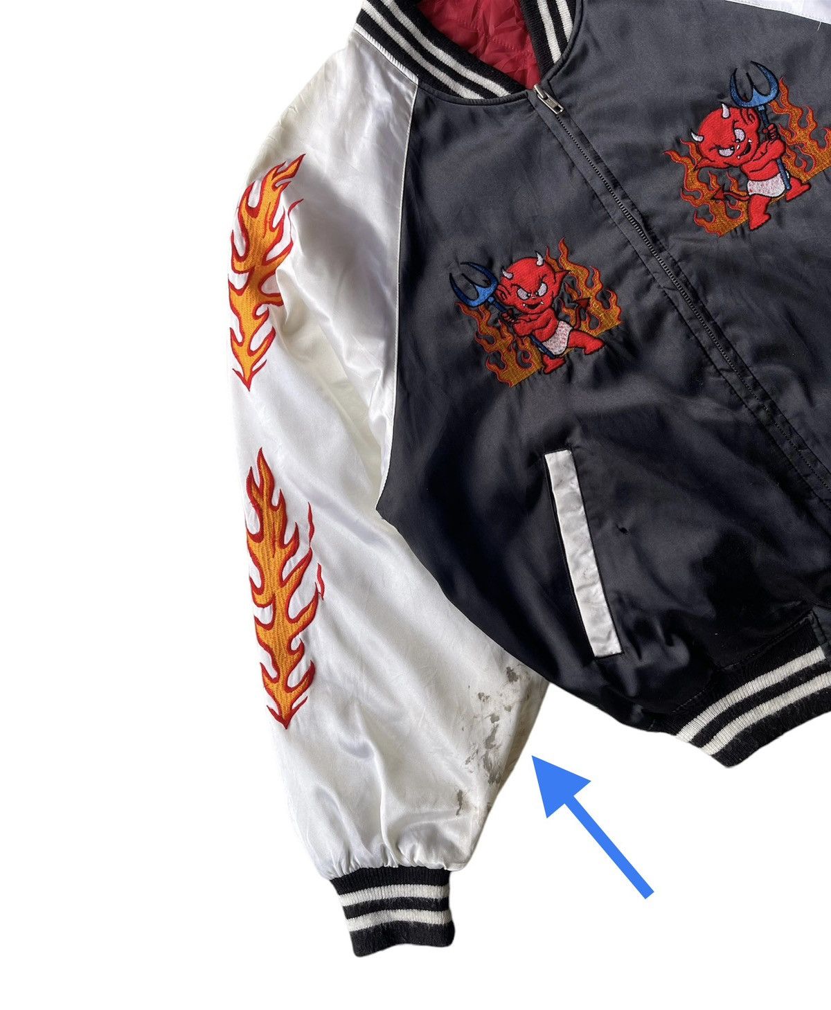 Vintage Rare 90s Great Red Hot Power of Devils Bomber Jacket Size US L / EU 52-54 / 3 - 4 Thumbnail
