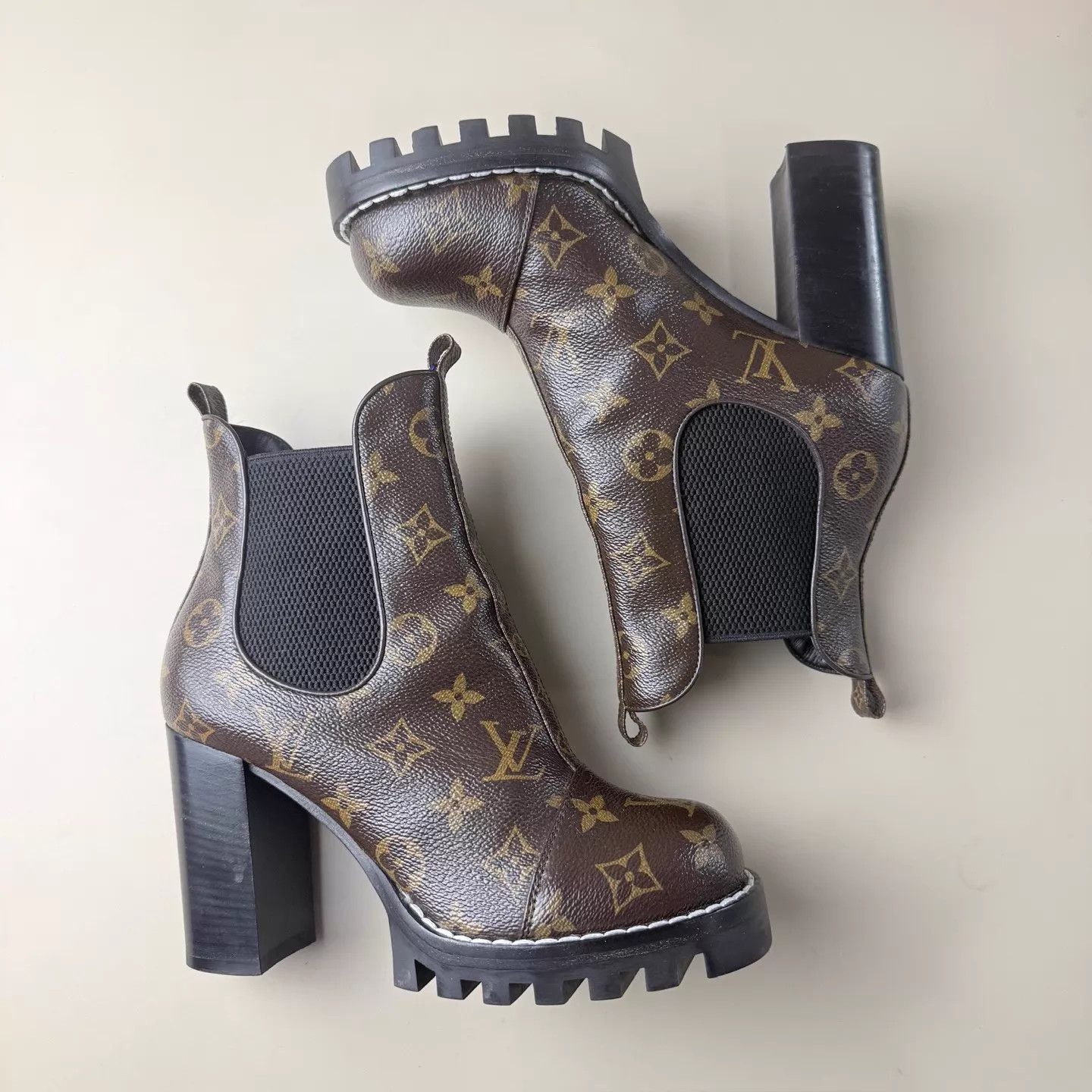Louis Vuitton LV black brown monogram print short boots 37 mint Size US 6.5 / IT 36.5 - 4 Thumbnail