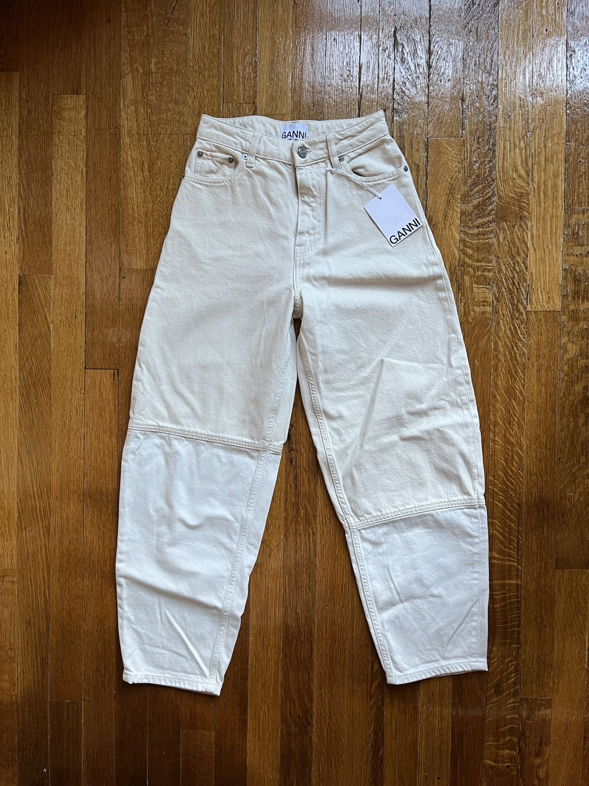 image of Ganni Two-Tone Stary Jeans in Natural White, Women's (Size 24)