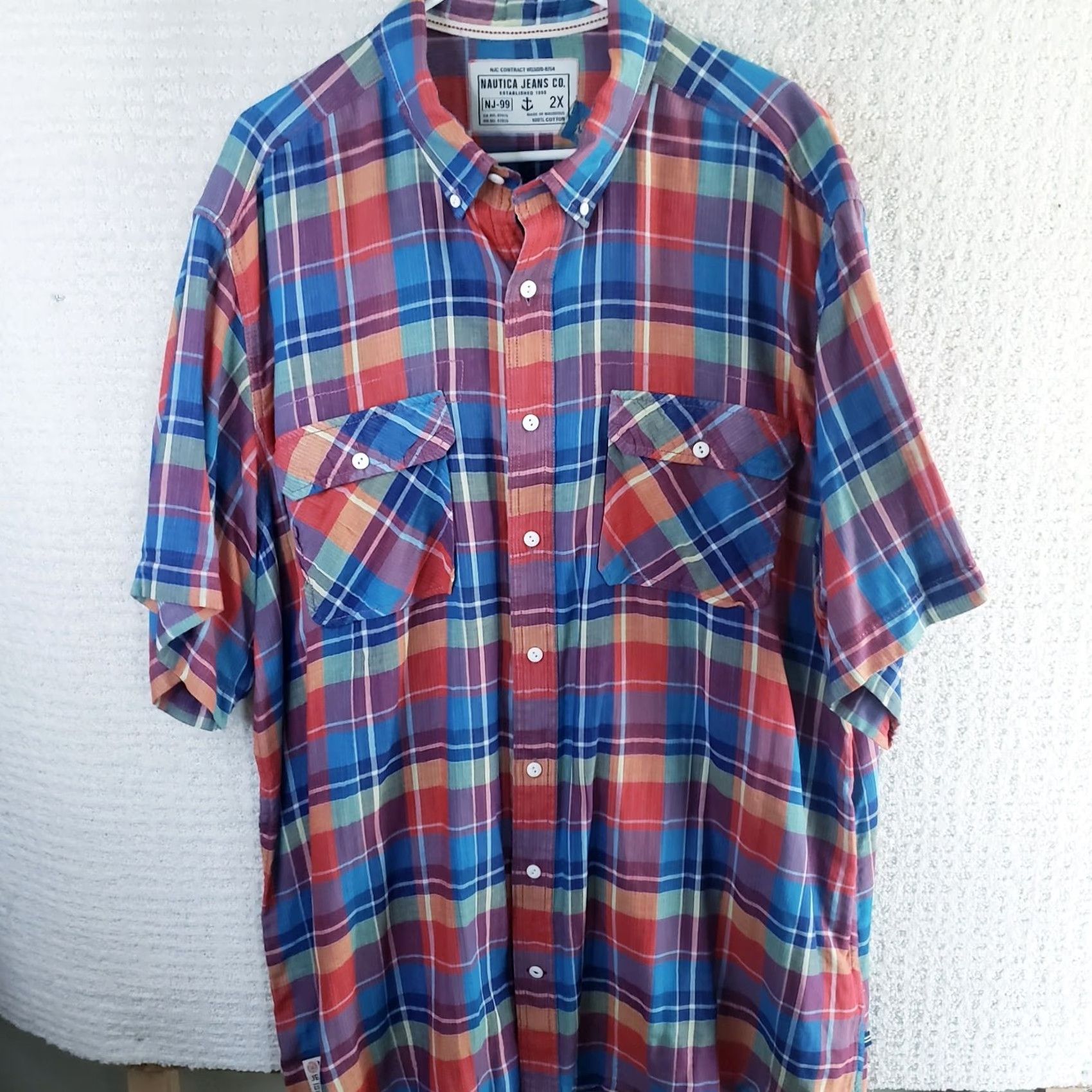 Nautica Nautica Jeans Co. Shirt Mens 2XL Multicolor Plaid Short Sleeve Button-Down 100% Cotton Size US XXL / EU 58 / 5 - 2 Thumbnail