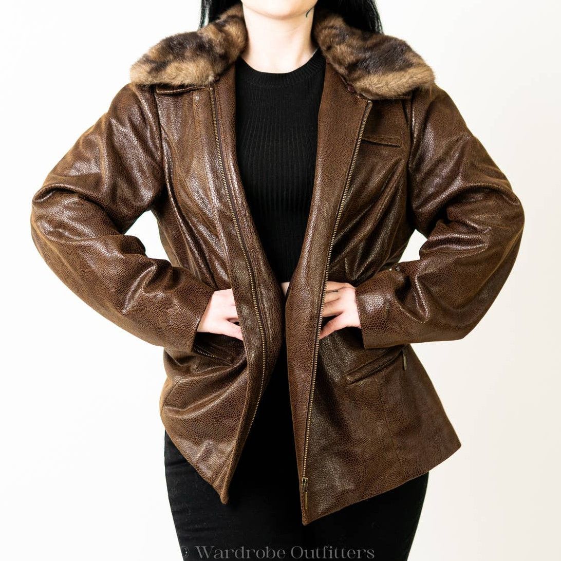 Designer Peter Nygard Brown Faux Alligator Print Fur Collared Jacket Size L / US 10 / IT 46 - 2 Thumbnail