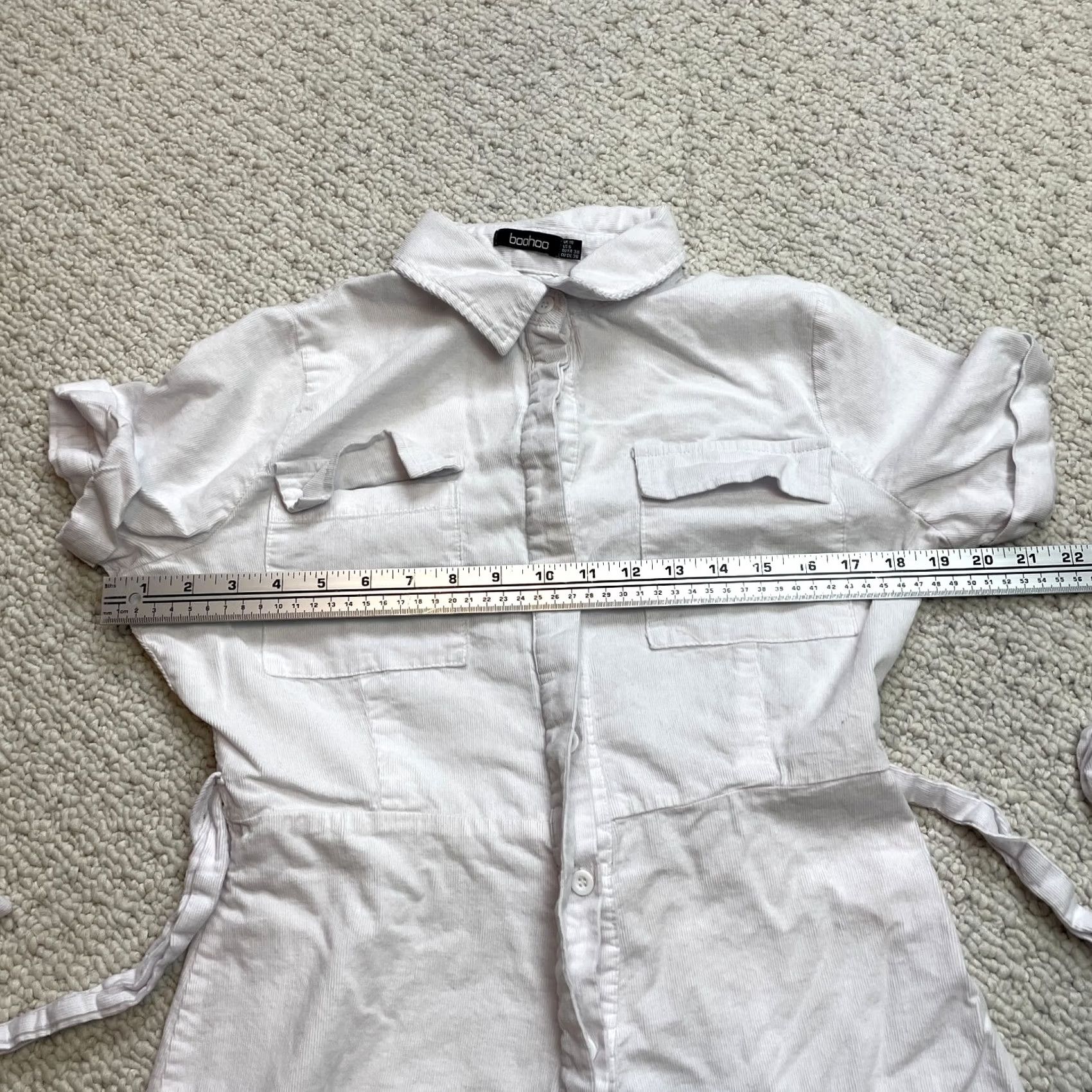 Boohoo Boohoo Romper Womens 6 White Corduroy Short Sleeve Collard Button Up Pockets Top Size M / US 6-8 / IT 42-44 - 7 Thumbnail