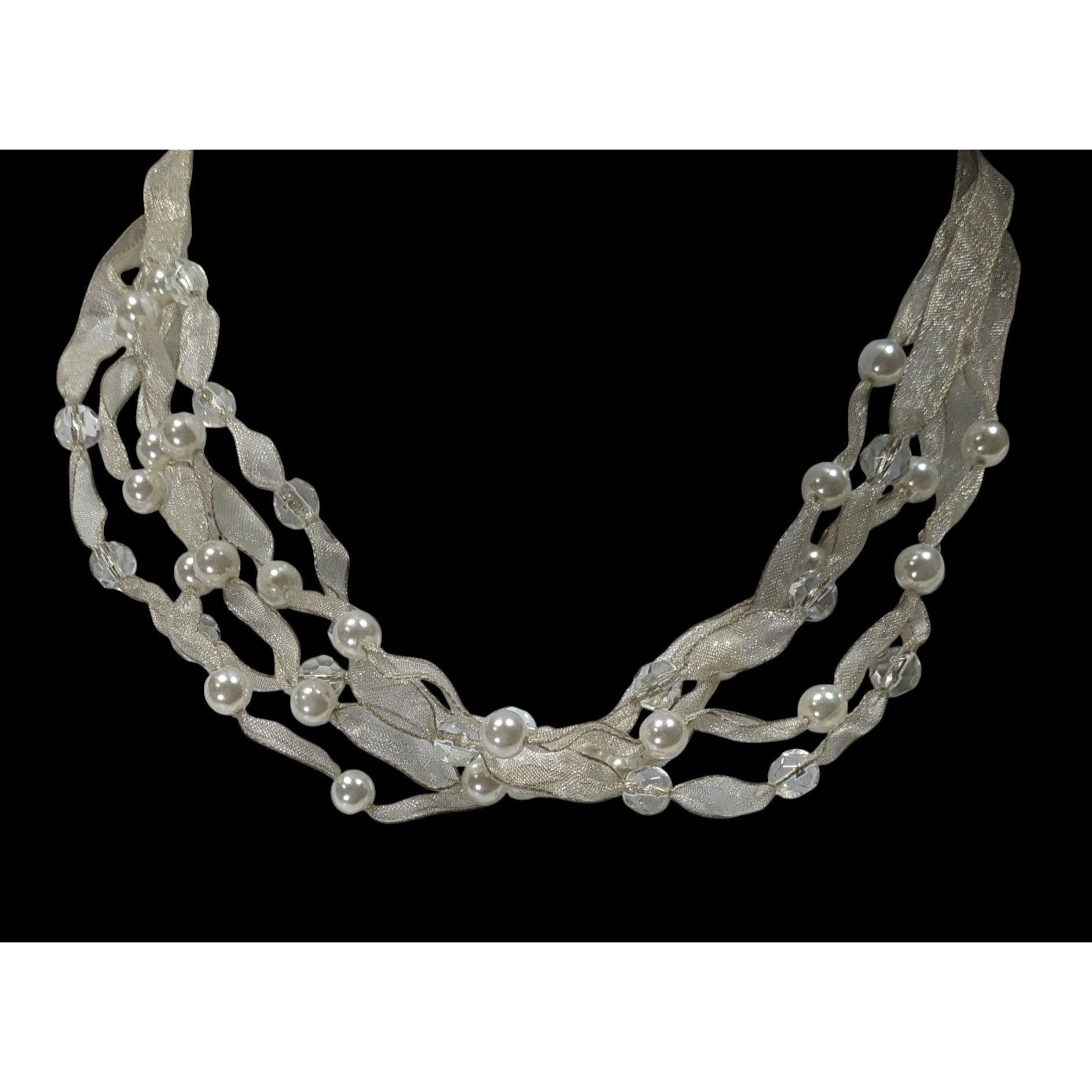 Other Elegant Ivory Ribbon & Faux Pearl Multi-Strand Necklace Size ONE SIZE - 2 Thumbnail