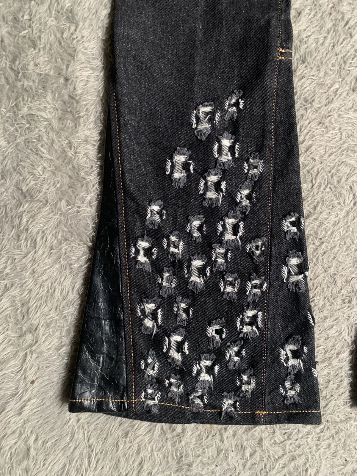 Designer × Japanese Brand × Sonia Rykiel Sonia Rykiel Hybrid Leather Distreesed Flare Denim Pant Size 27" / US 4 / IT 40 - 2 Thumbnail