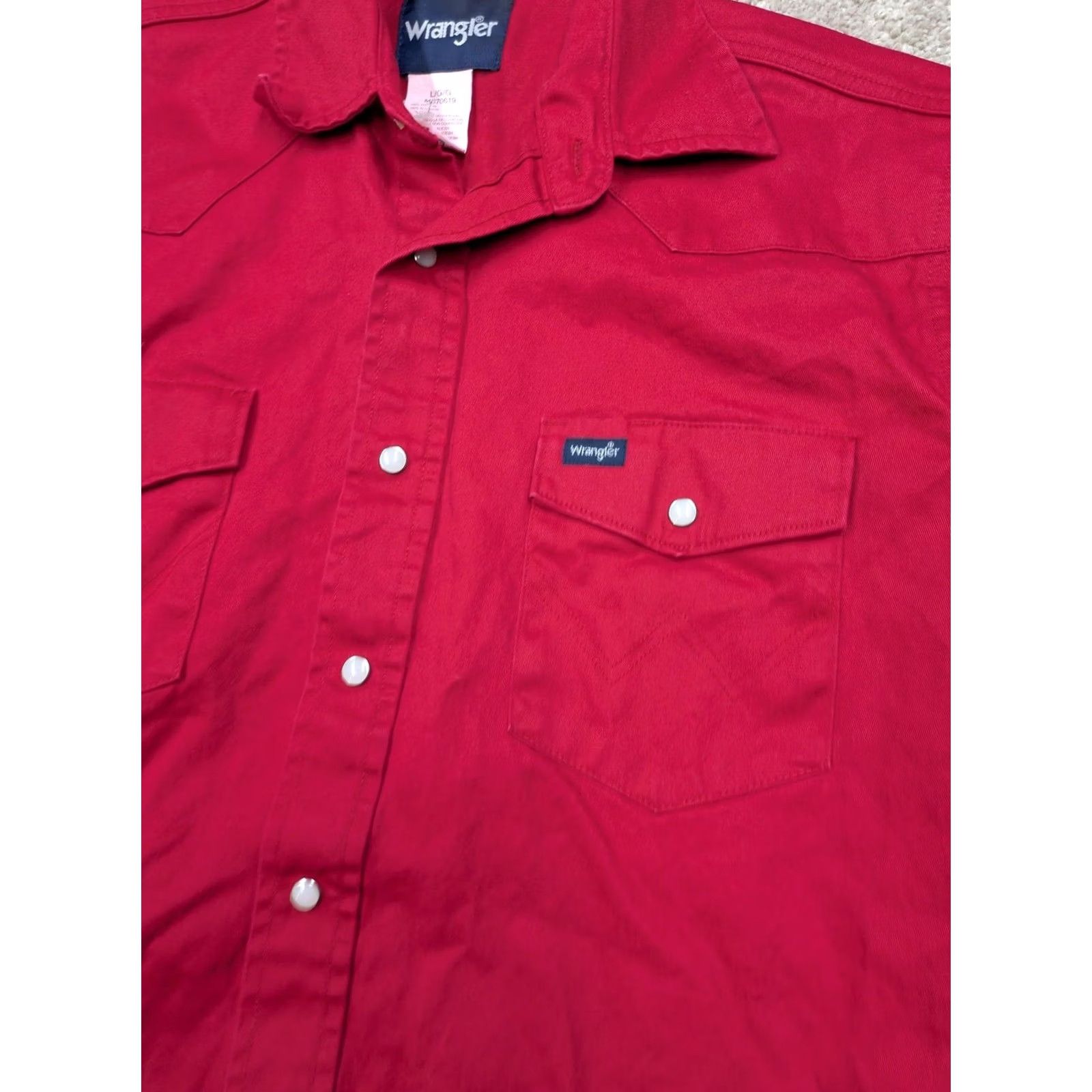 Wrangler Wrangler Shirt Mens Large Red Solid Western Pearl Snap Button Brush Popper Thick Size US L / EU 52-54 / 3 - 3 Thumbnail