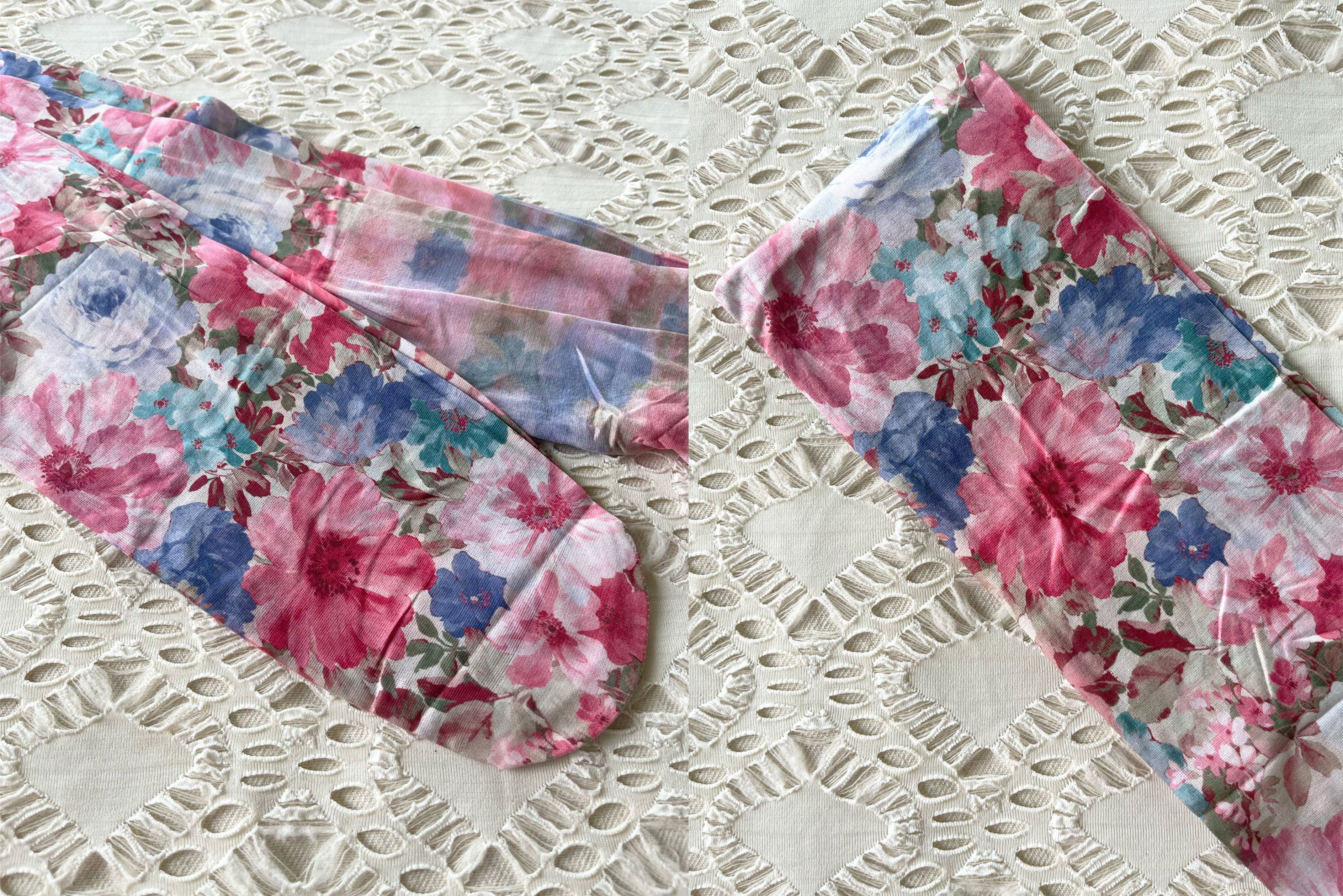 Japanese Brand Dead Stock Stockings pink Tights with florals printed Size ONE SIZE - 5 Thumbnail