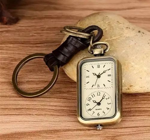 Jewelry retro double time movement quartz key chain Size ONE SIZE - 1 Thumbnail
