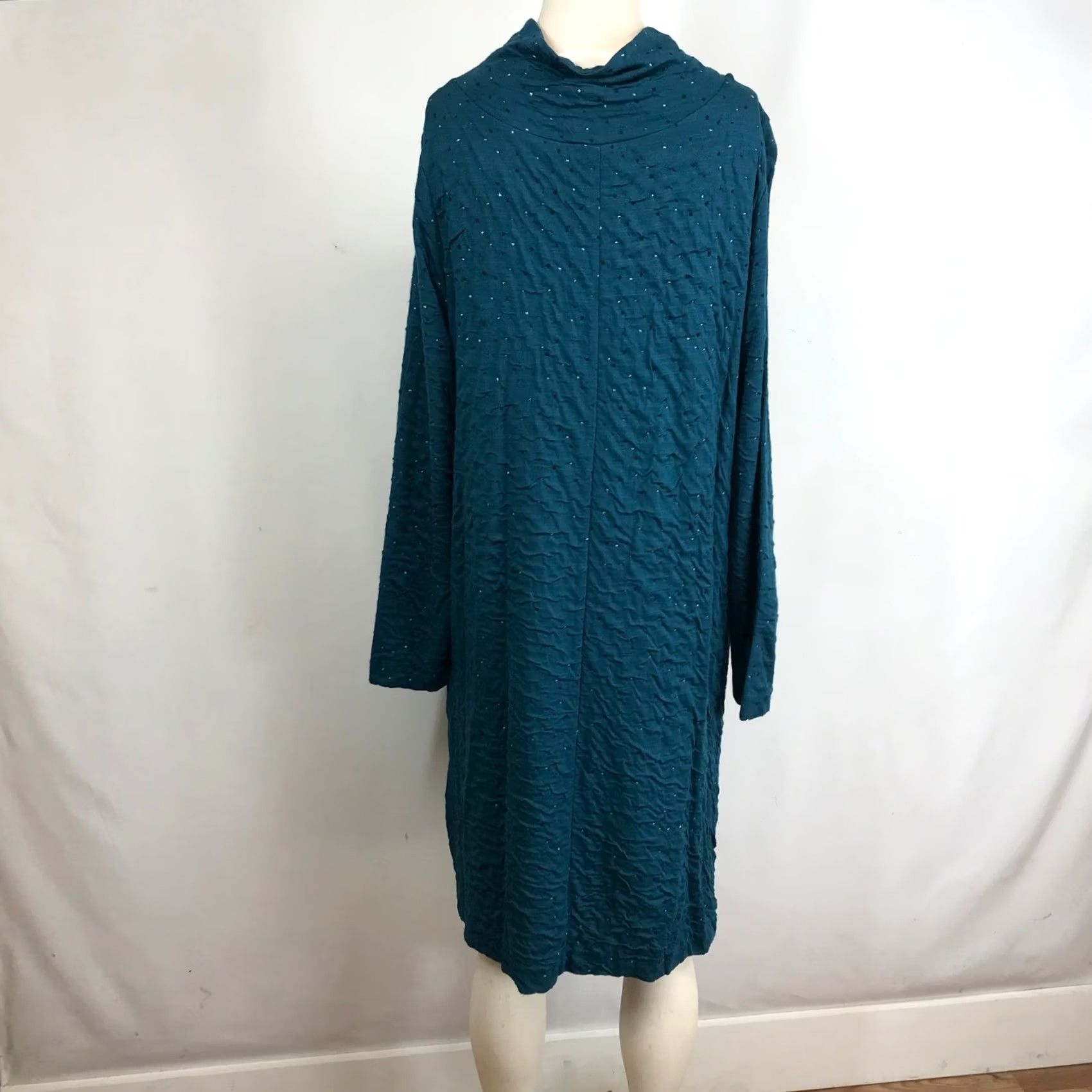 Altea Qneel Midi Dress Teal Textured Mock Neck Long Sleeve Sparkle Accents Women Size L / US 10 / IT 46 - 5 Thumbnail