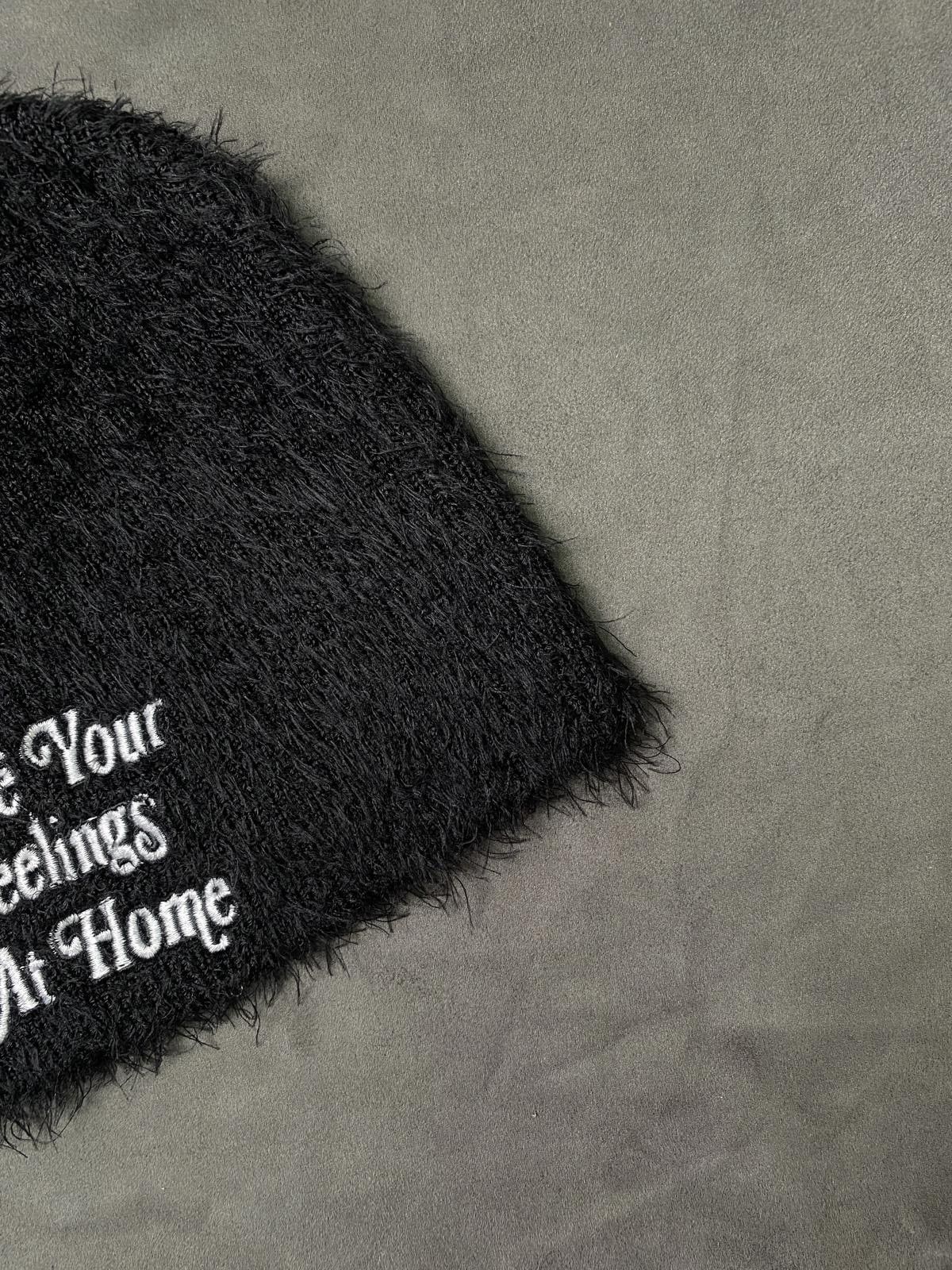 Japanese Brand Rare Leave Your Feelings At Home No Cuff Knit Black Beanie Size ONE SIZE - 5 Thumbnail