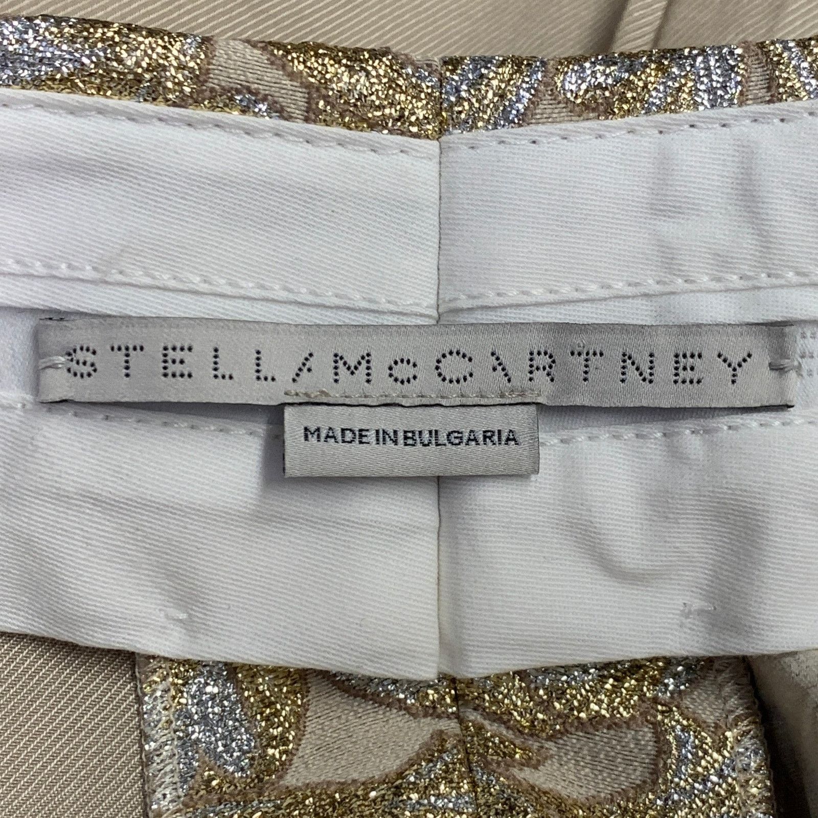 Stella McCartney Metallic Gold Silver Polyamide Jacquard Peak Lapel Pantsuit Size 26" / US 2 / IT 38 - 13 Thumbnail
