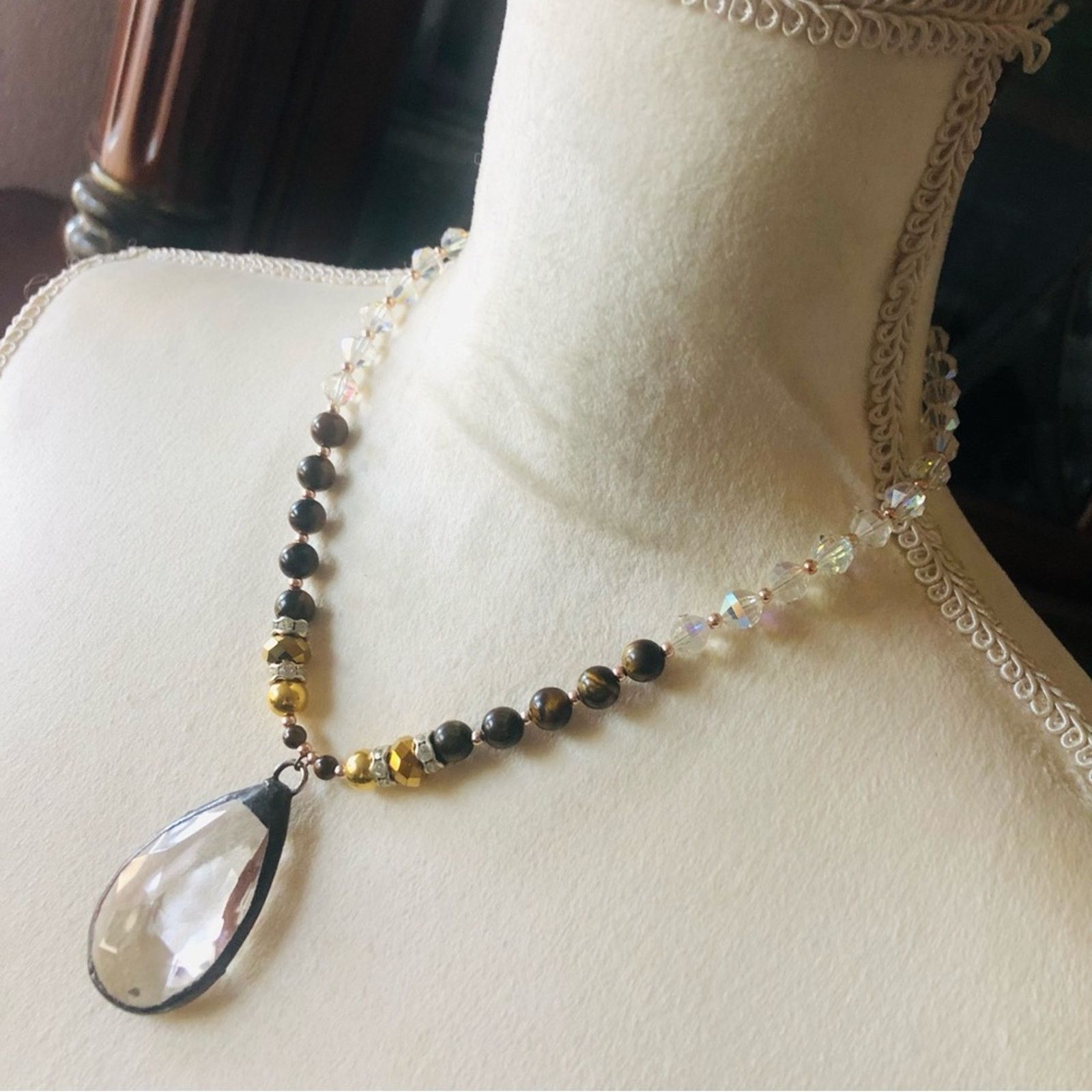 Handmade Handcrafted solder glass stone tiger eye quartz necklace Size ONE SIZE - 4 Thumbnail