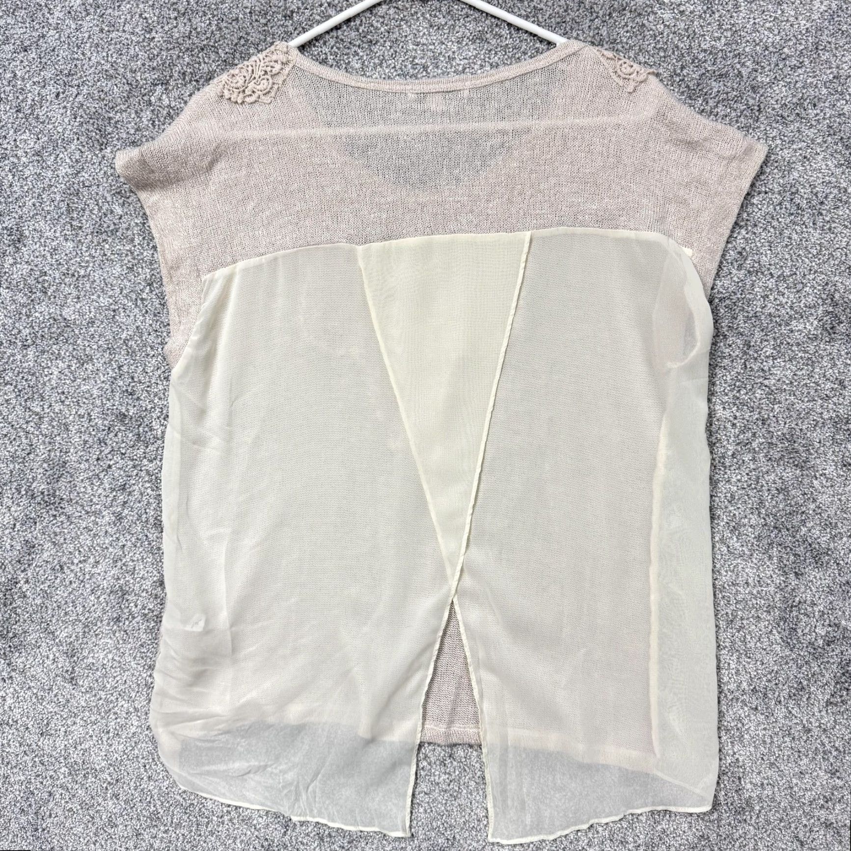 Vintage Moa Moa Blouse Shirt Womens Large Beige Crochet Cap Sleeve Scoop Neck Knit Lightweight Sheer Relaxed Vintage No Size L / US 10 / IT 46 - 6 Thumbnail