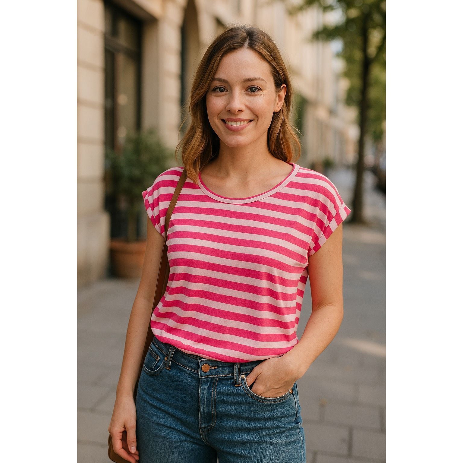 Other Belle du Jour Pink & White Striped Cropped Tee Shirt Women’s Size S / US 4 / IT 40 - 2 Thumbnail