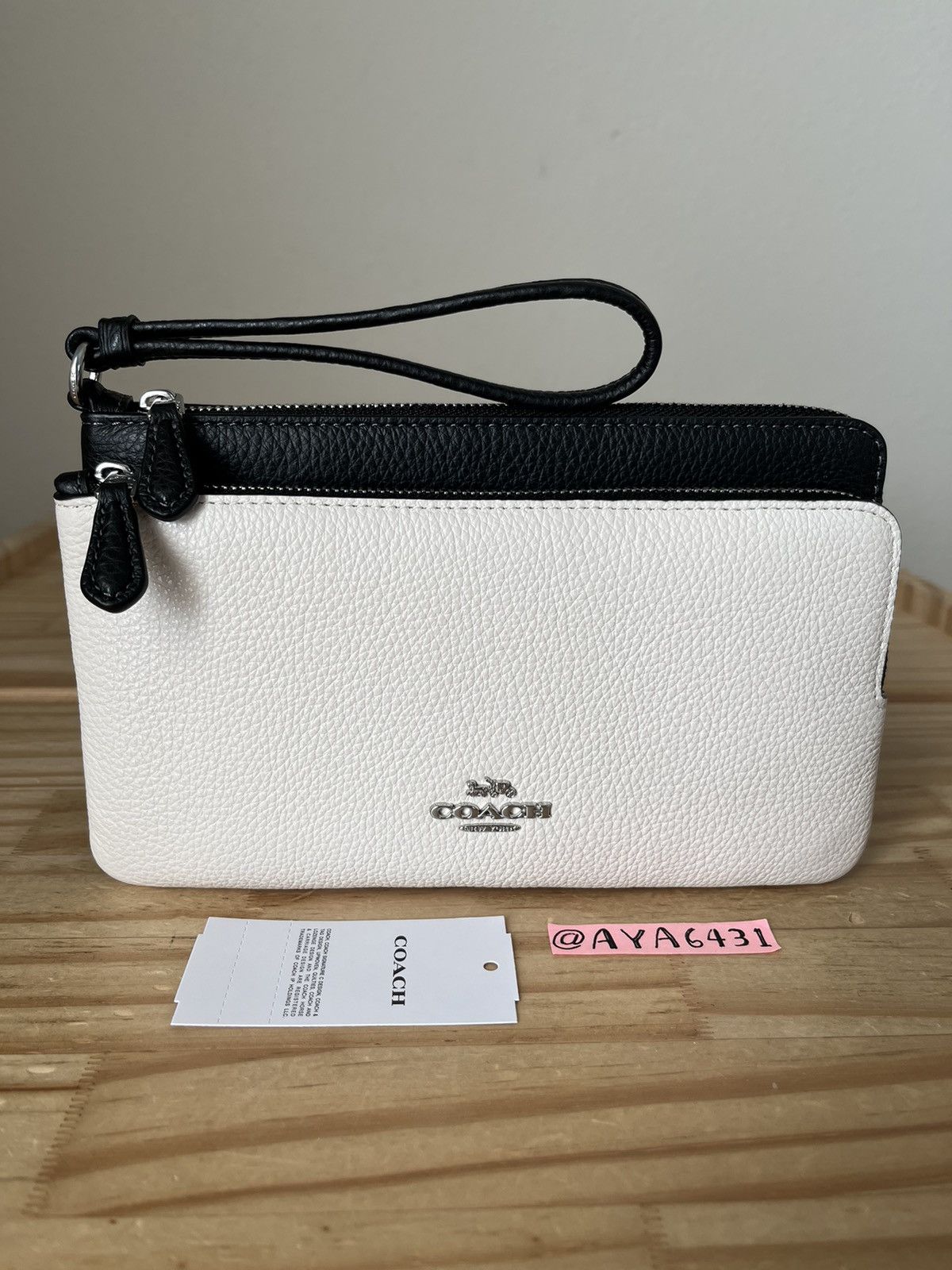 image of Coach Large Double Zip Wallet in White Black, Women's