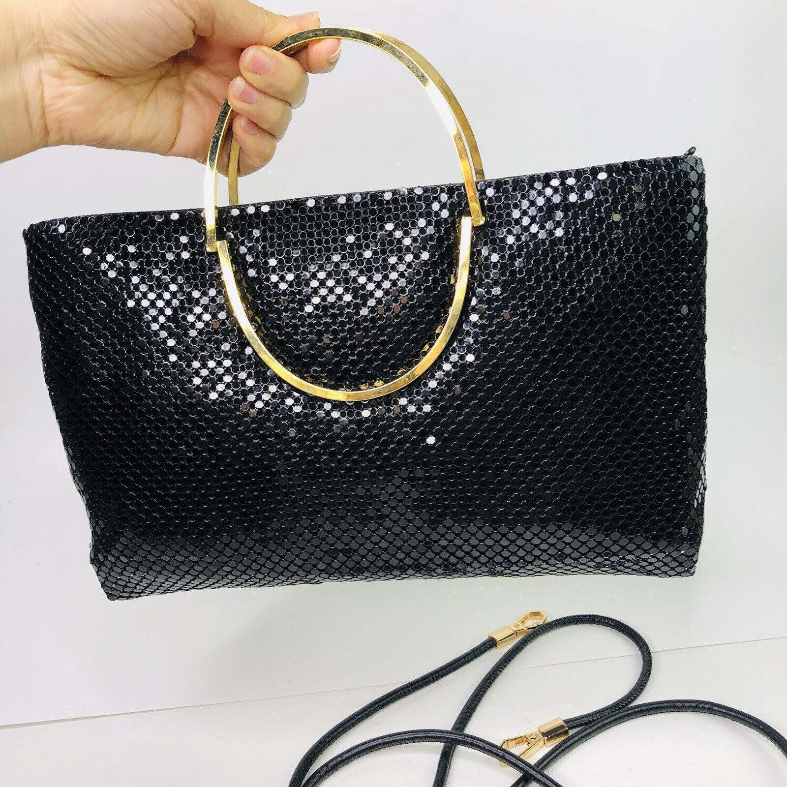 Other Black Blink Glam Mesh Clutch Handbag Foldable Gold Handle Size ONE SIZE - 4 Thumbnail