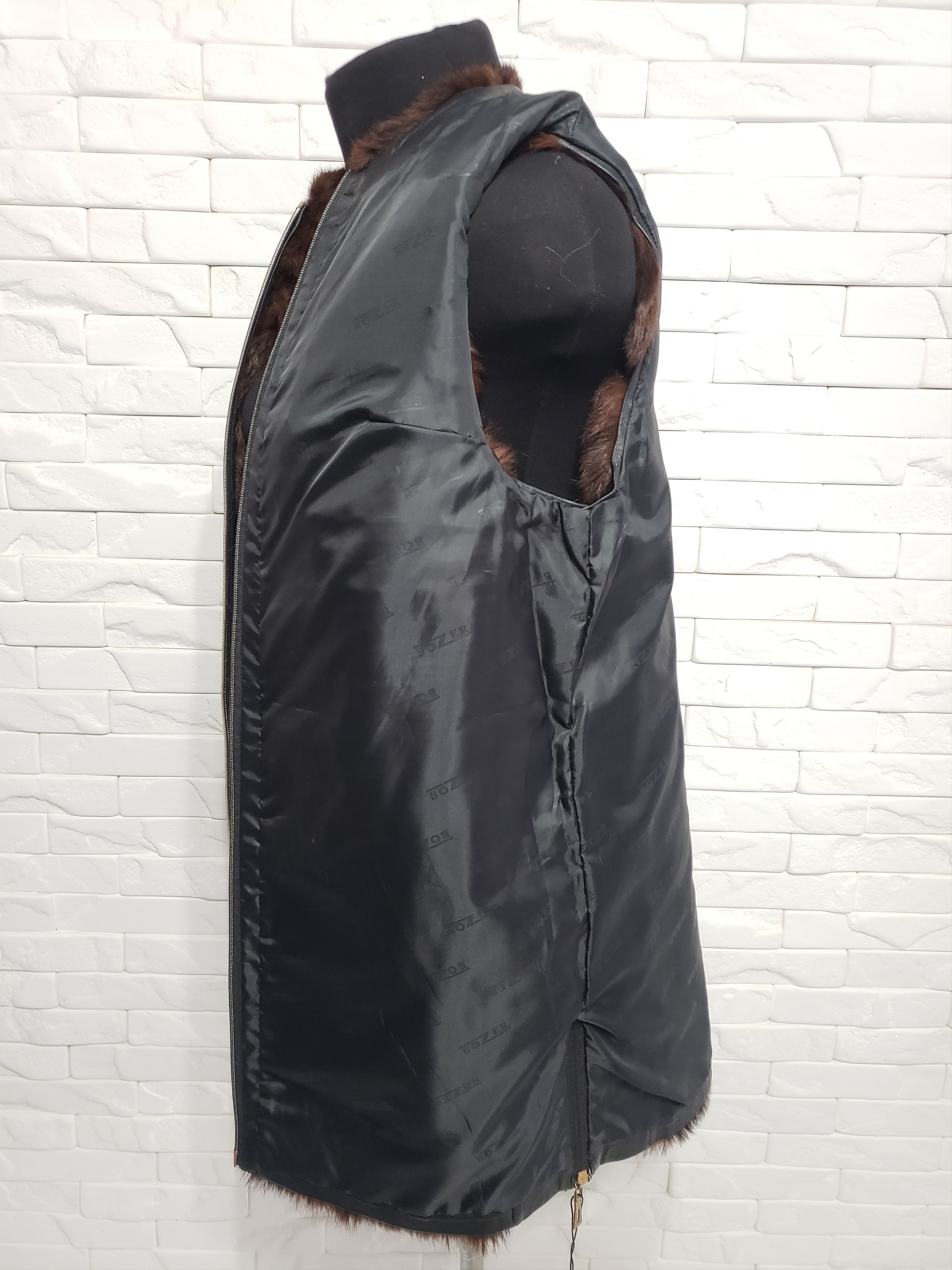 Genuine Leather Warm women's fur vest with a metal zipper. Size L / US 10 / IT 46 - 9 Thumbnail