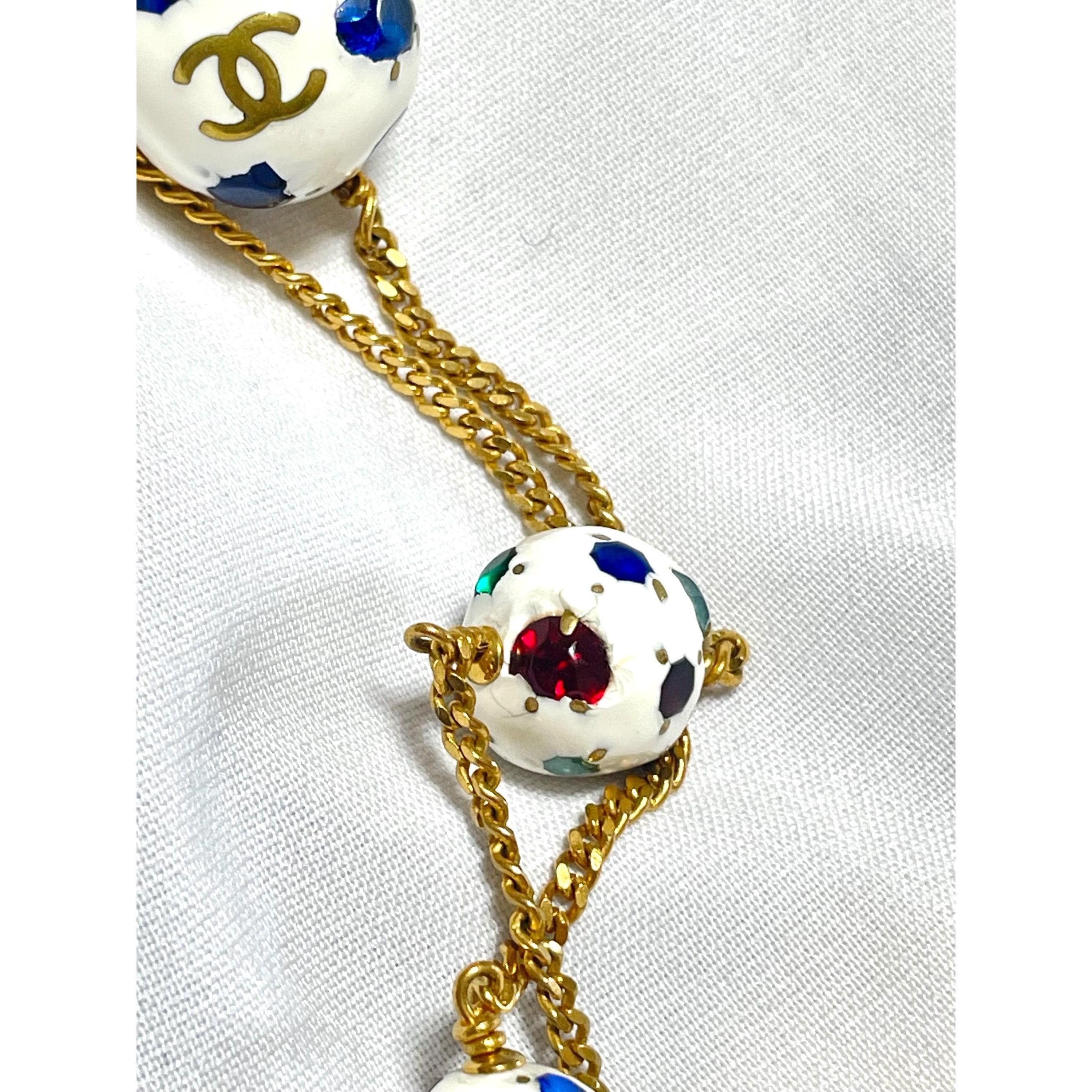 Chanel Vintage CHANEL extra long chain necklace with CC white glass Size ONE SIZE - 5 Thumbnail