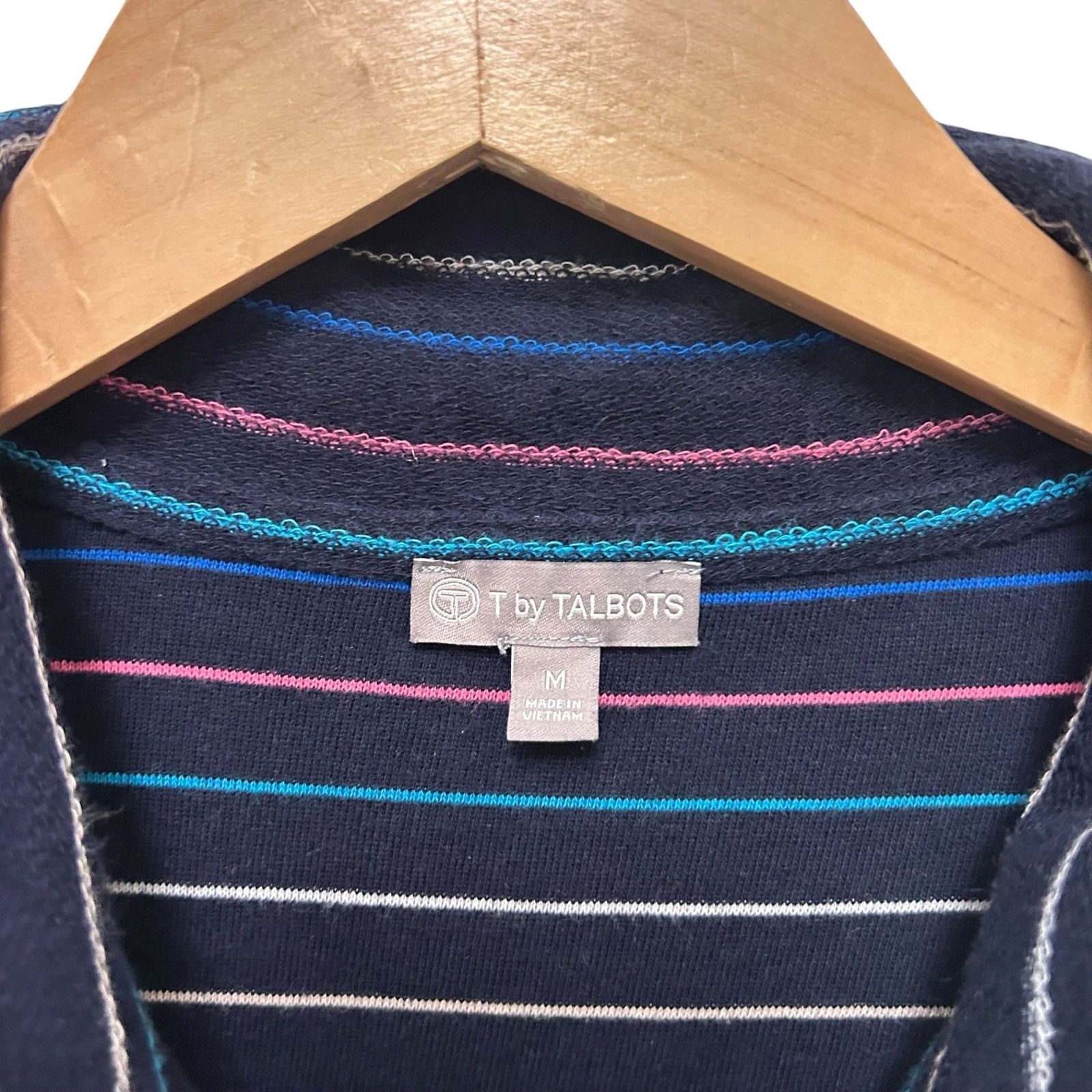 Other T by Talbots Navy Striped Popover Sweater Sz M Size M / US 6-8 / IT 42-44 - 2 Thumbnail