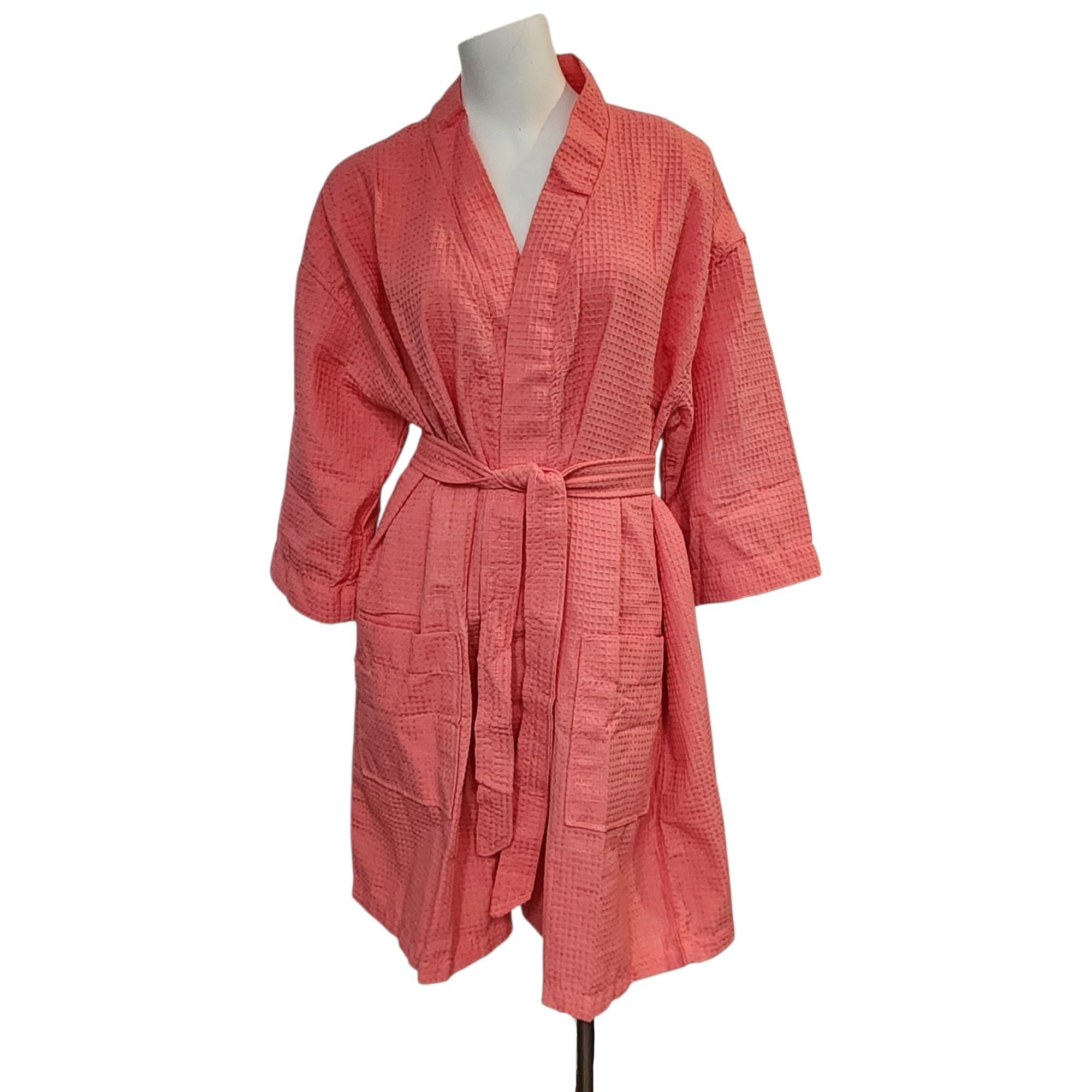 Other Chakir Turkish Linen Robe Short Lightweight Waffle Knit Bath Size ONE SIZE - 1 Thumbnail