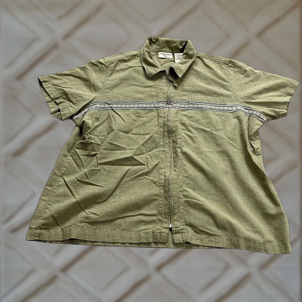 Faded Glory Faded Glory Full Zip Blouse Shirt Womens 28W Green Plaid Cotton Short Sleeve Size 4XL / US 24-26 - 1 Thumbnail