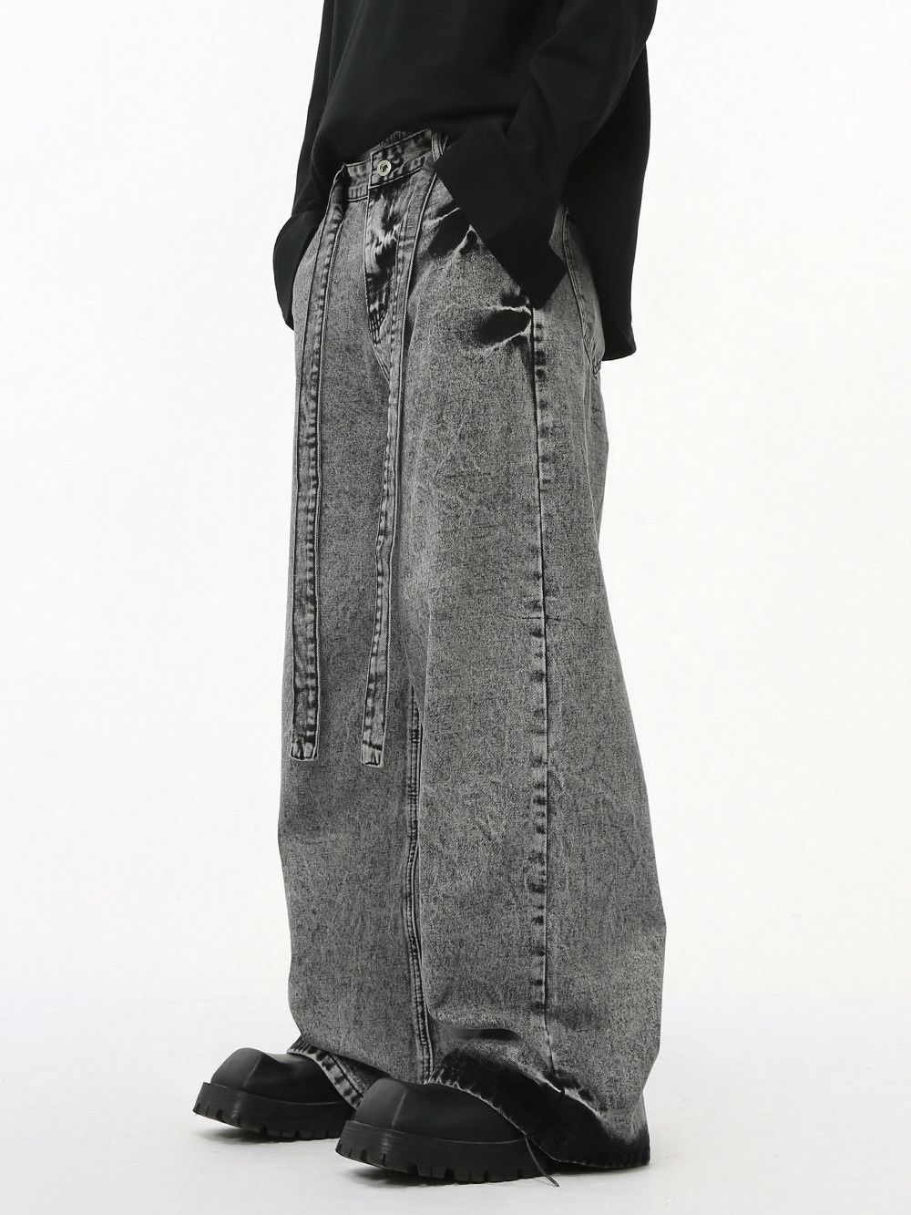 Japanese Brand Men's American high street style lace-up straight leg jeans Size US 32 / EU 48 - 3 Thumbnail
